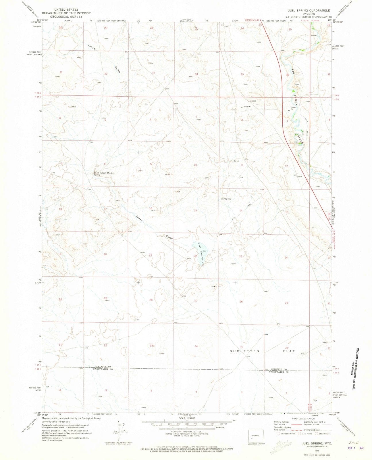 1969 Juel Spring, WY - Wyoming - USGS Topographic Map