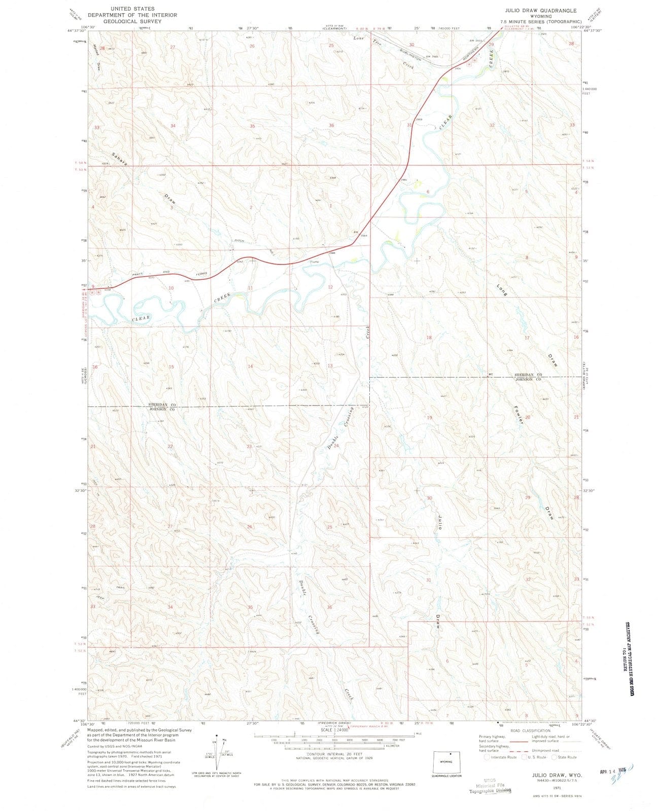 1971 Julioraw, WY - Wyoming - USGS Topographic Map