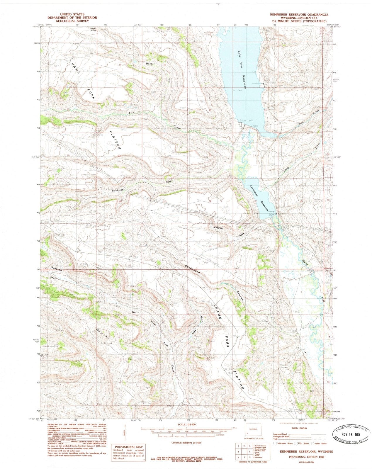 1985 Kemmerer Reservoir, WY - Wyoming - USGS Topographic Map