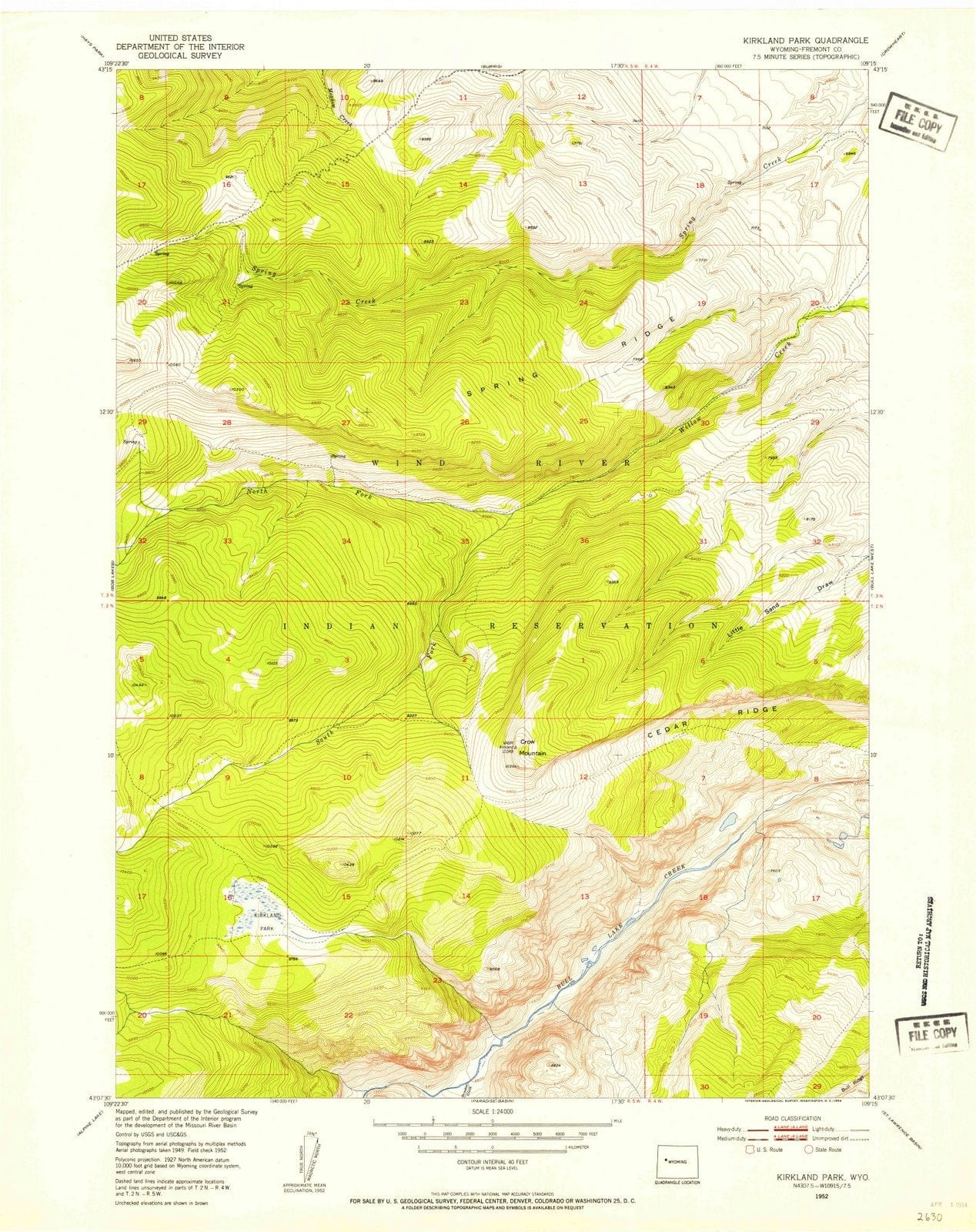 1952 Kirkland Park, WY - Wyoming - USGS Topographic Map