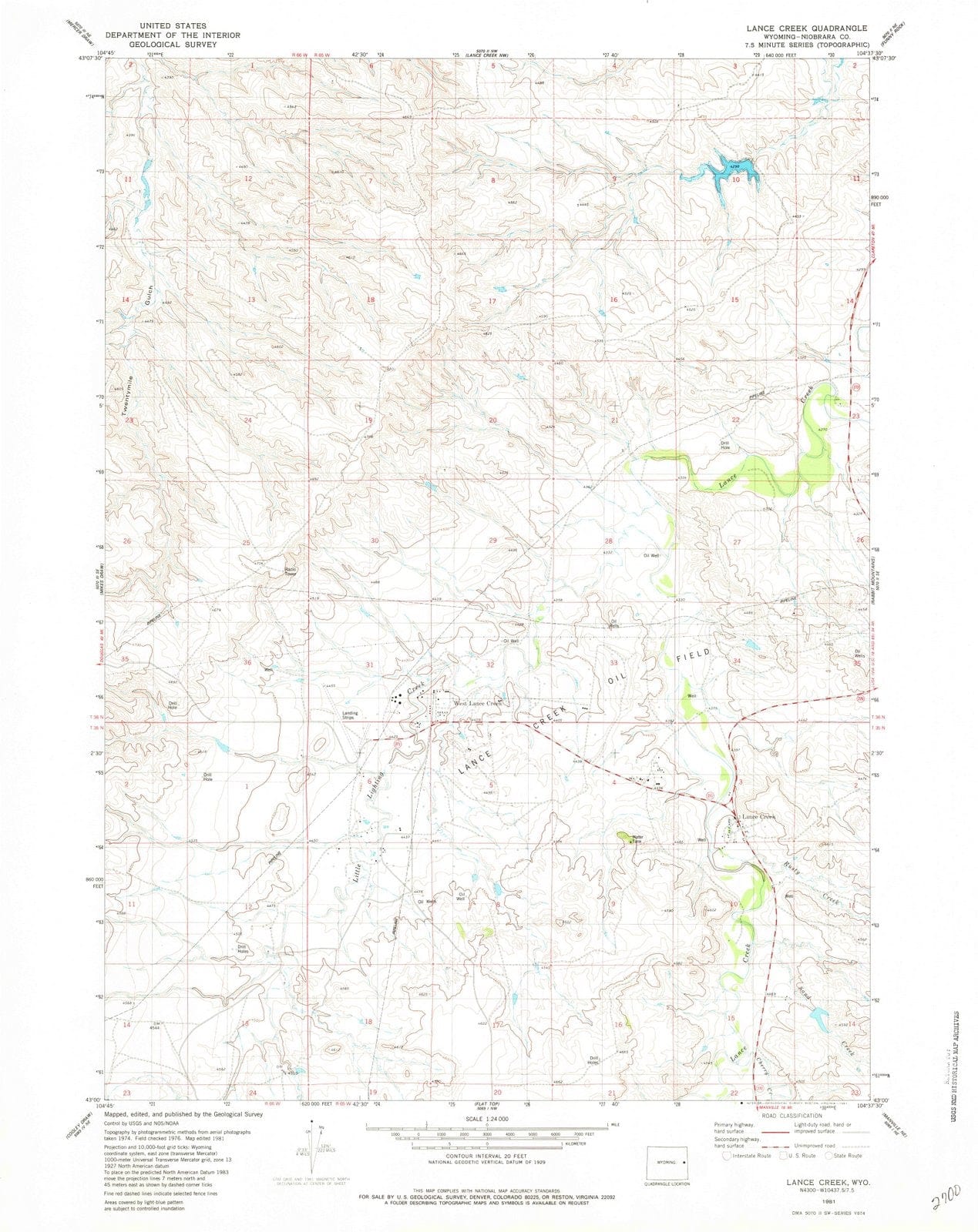 1981 Lance Creek, WY - Wyoming - USGS Topographic Map v2