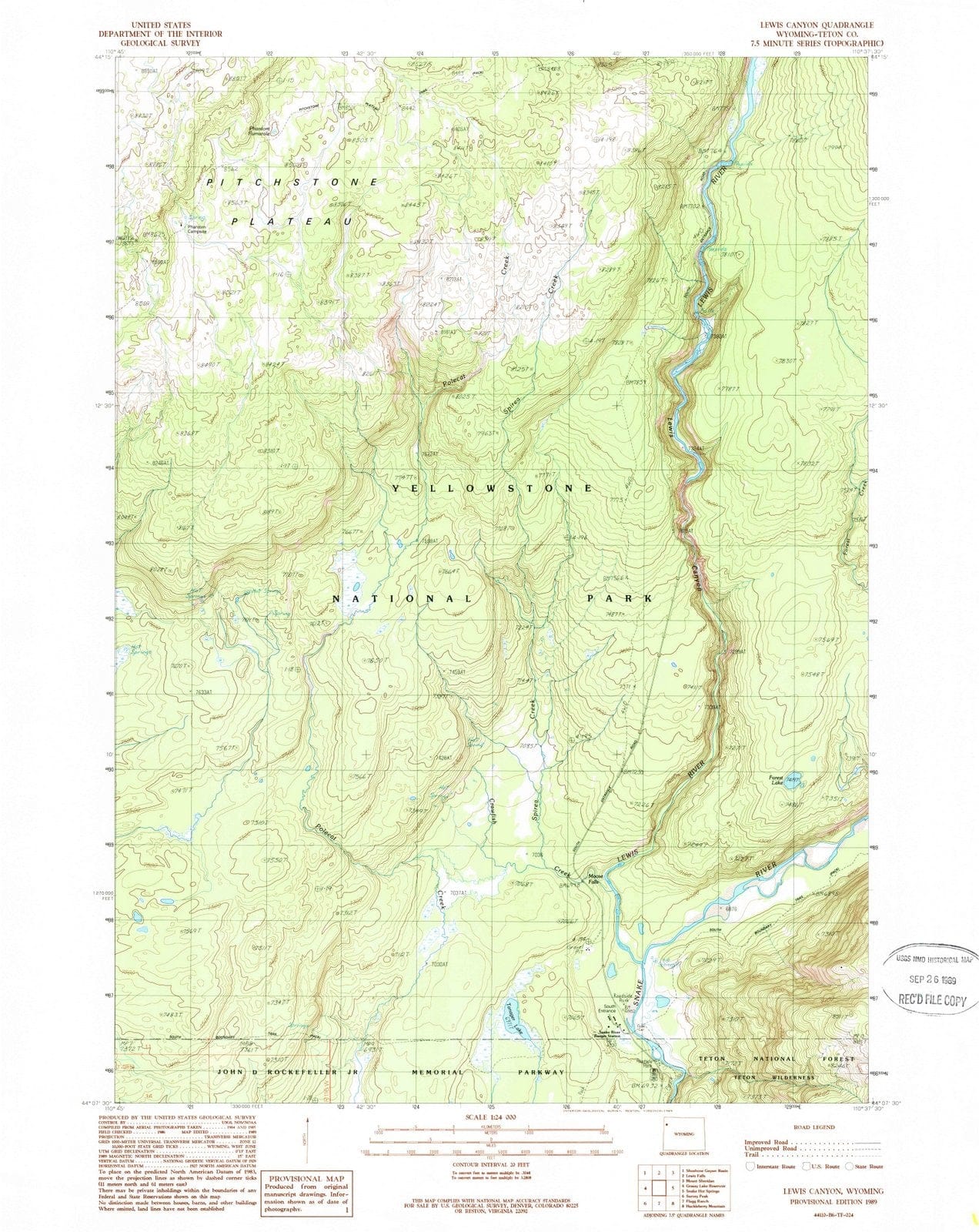 1989 Lewis Canyon, WY - Wyoming - USGS Topographic Map