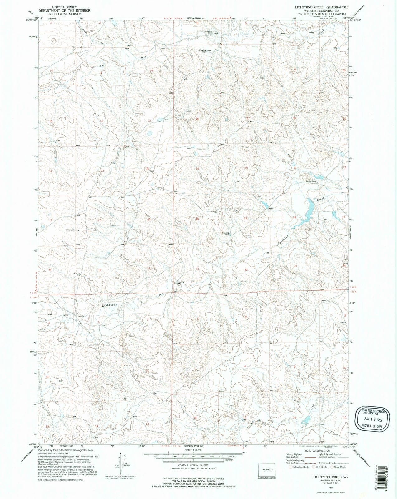 1970 Lightning Creek, WY - Wyoming - USGS Topographic Map