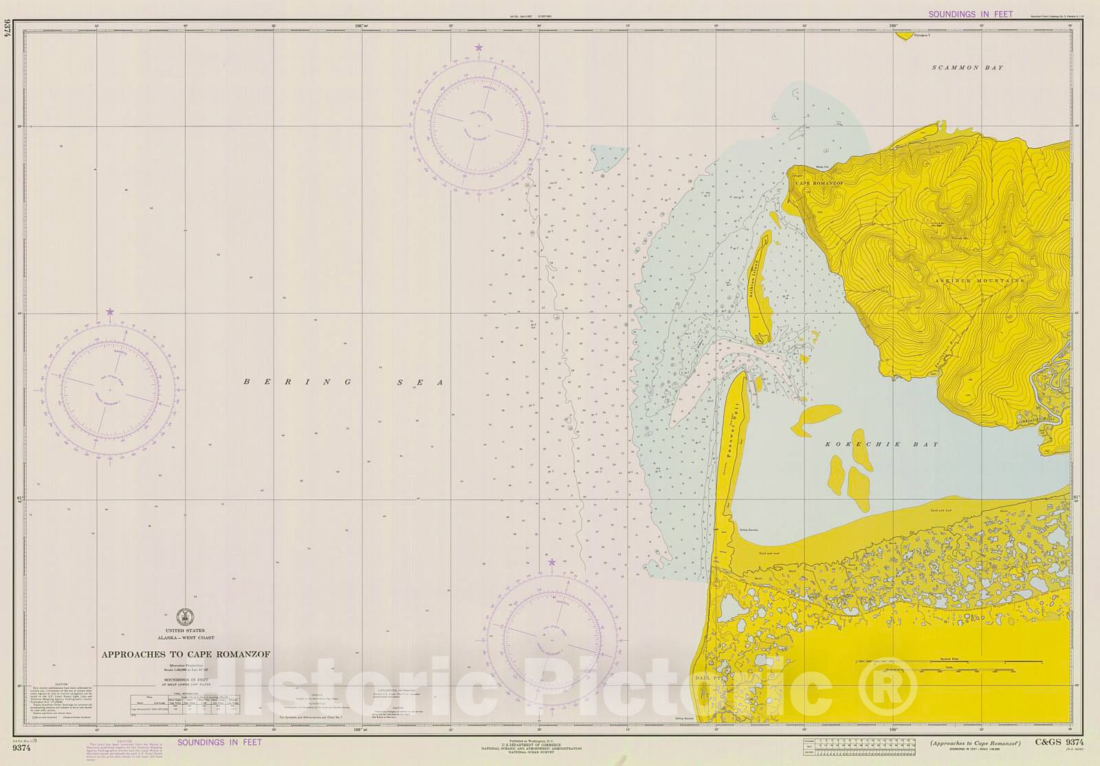Historic Nautical Map - Approaches To Cape Romanzof, 1973 NOAA Chart - Alaska (AK) - Vintage Wall Art