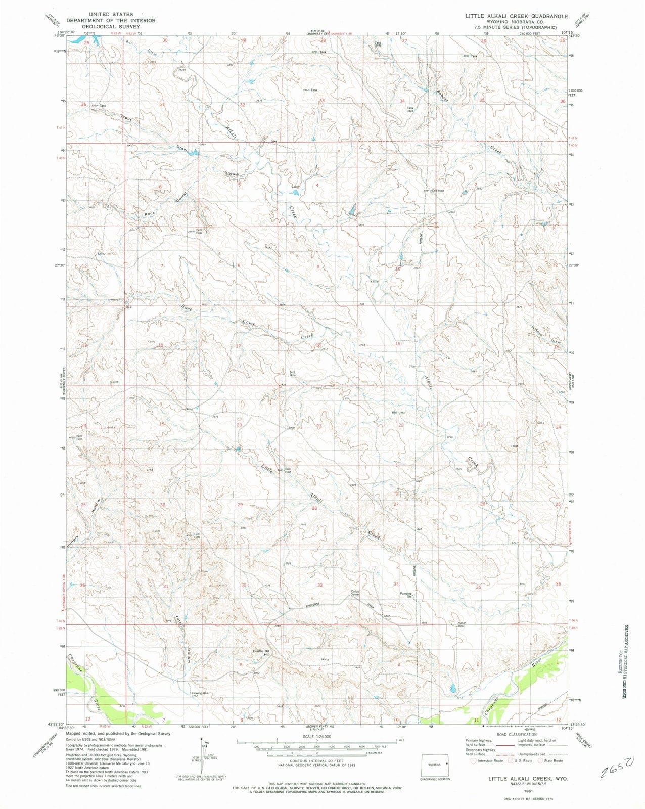1981 Little Alkali Creek, WY - Wyoming - USGS Topographic Map
