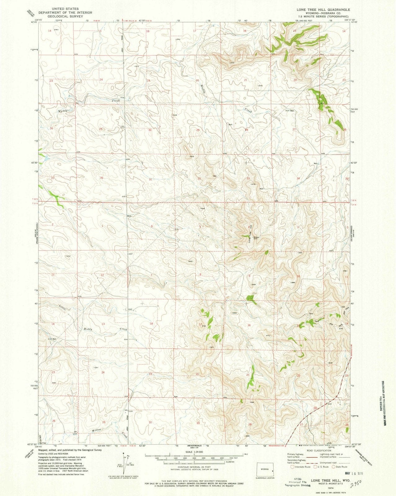 1974 Lone Tree Hill, WY - Wyoming - USGS Topographic Map