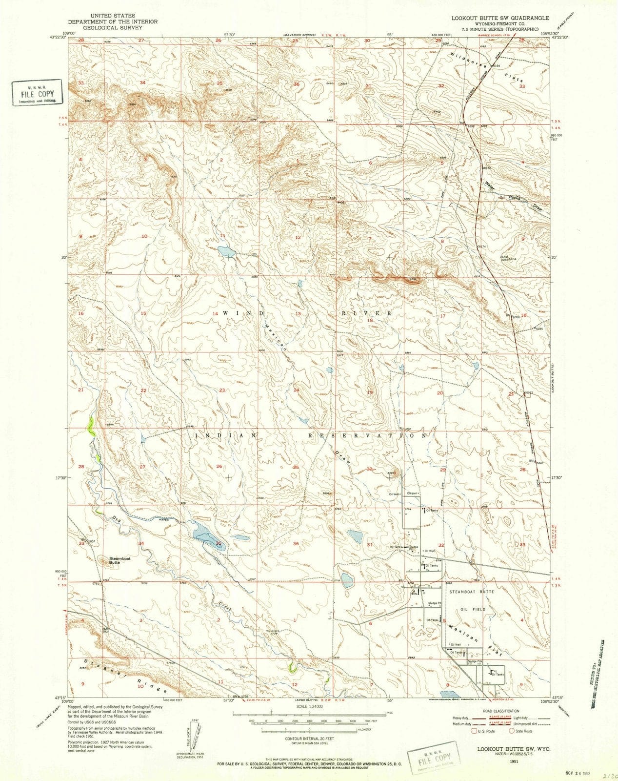 1951 Lookout Butte, WY - Wyoming - USGS Topographic Map