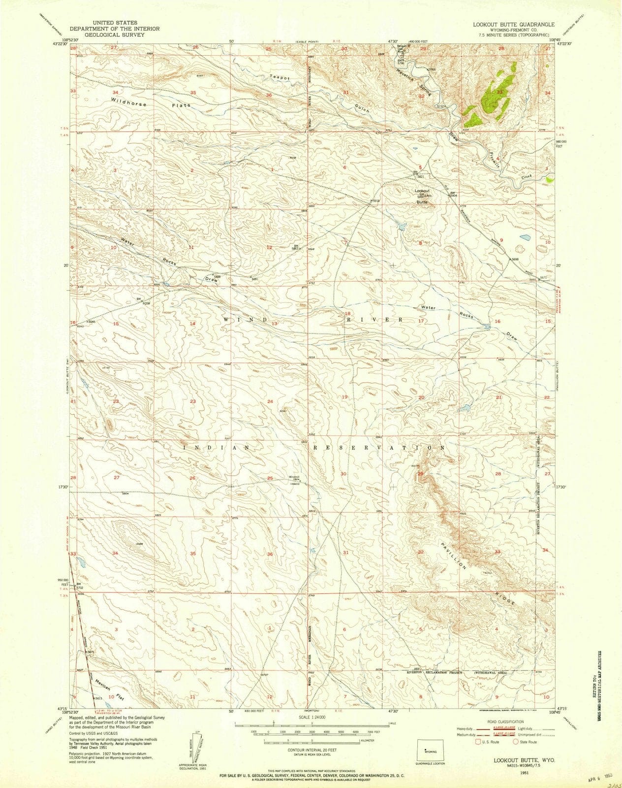 1951 Lookout Butte, WY - Wyoming - USGS Topographic Map v2