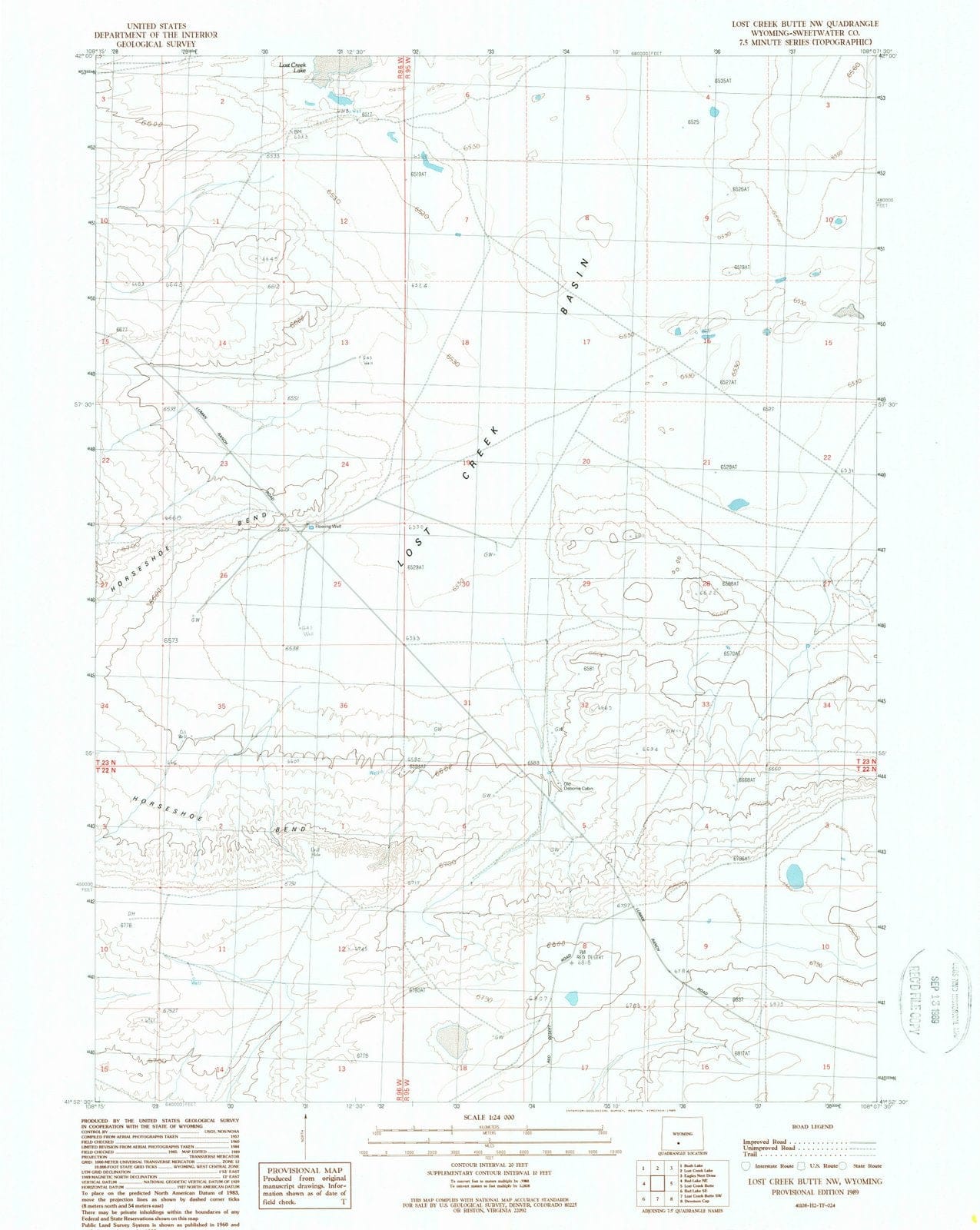 1989 Lost Creek Butte, WY - Wyoming - USGS Topographic Map