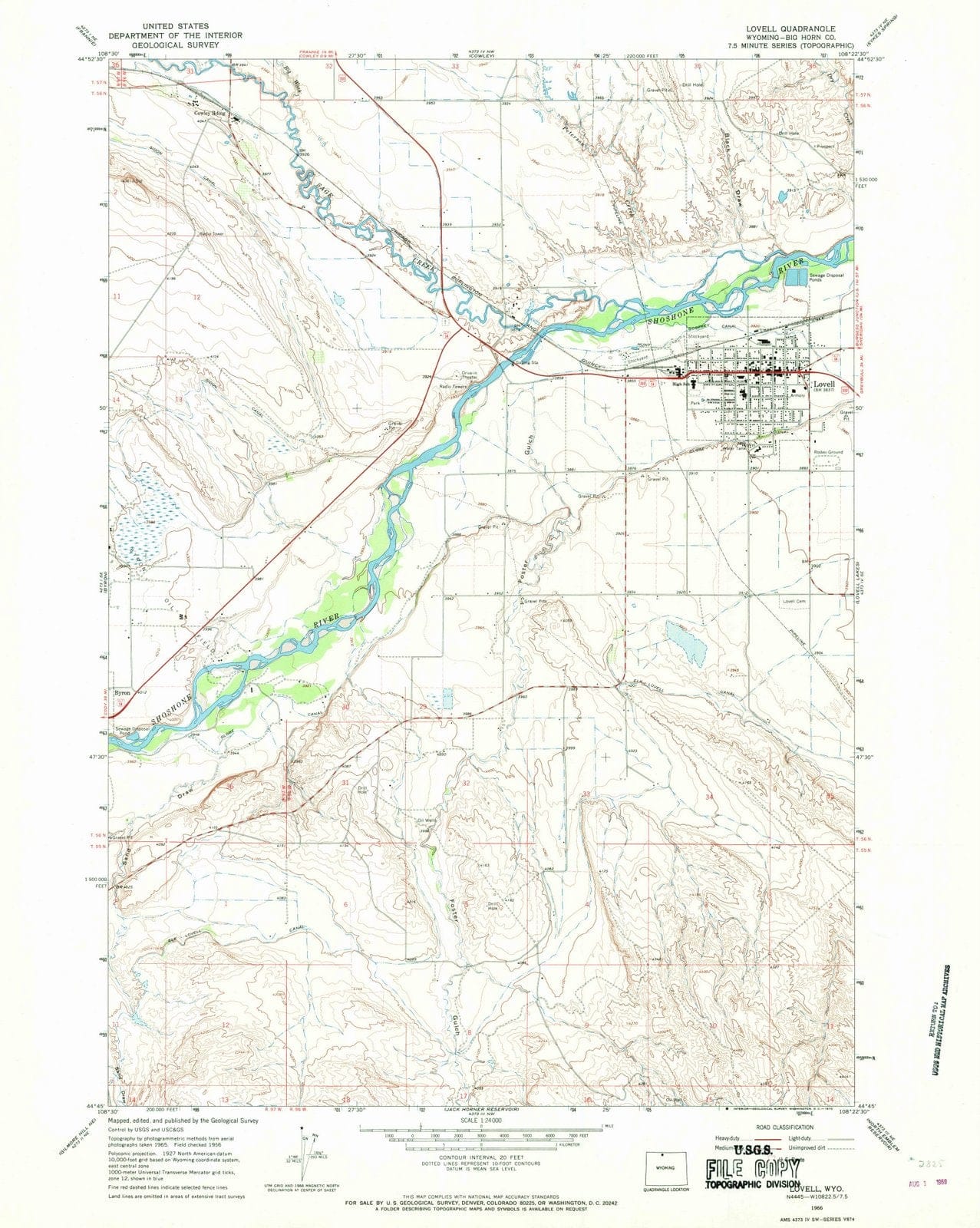 1966 Lovell, WY - Wyoming - USGS Topographic Map