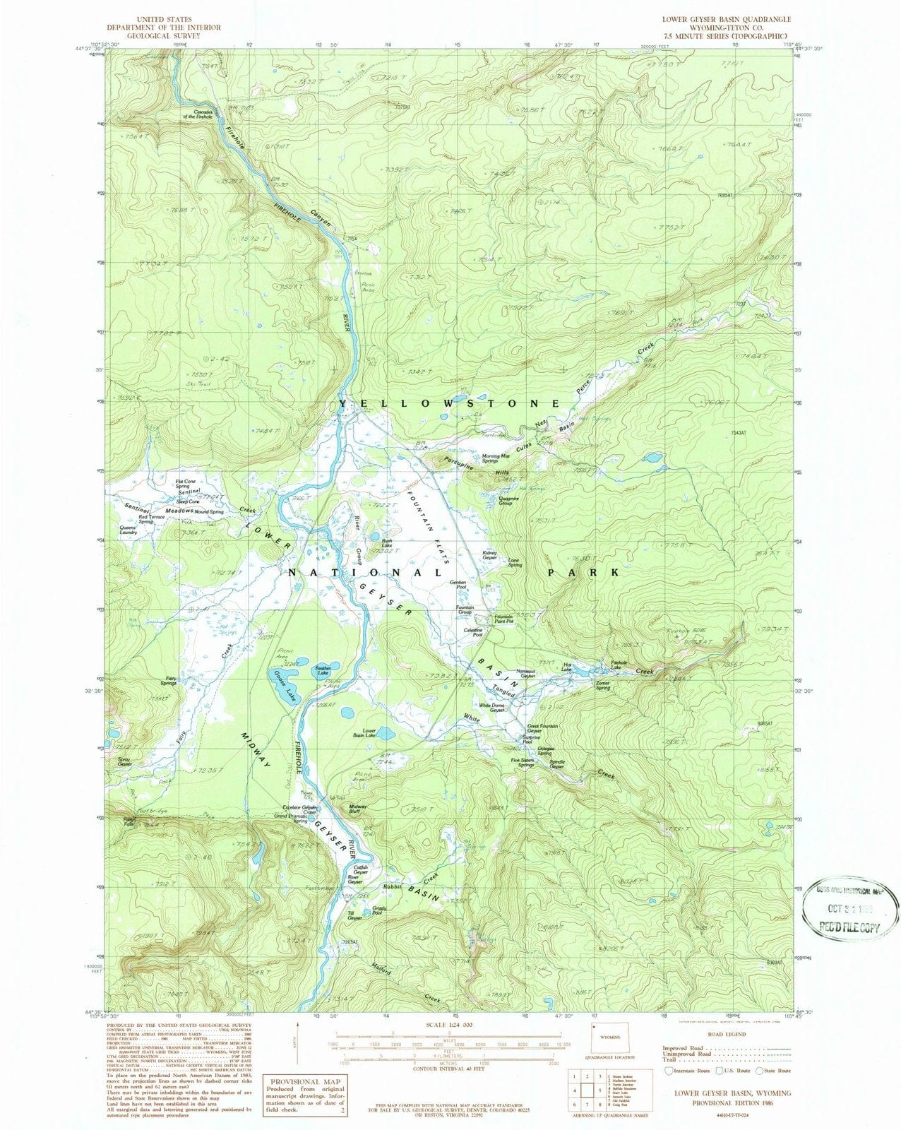 1986 Lower Geyser Basin, WY - Wyoming - USGS Topographic Map