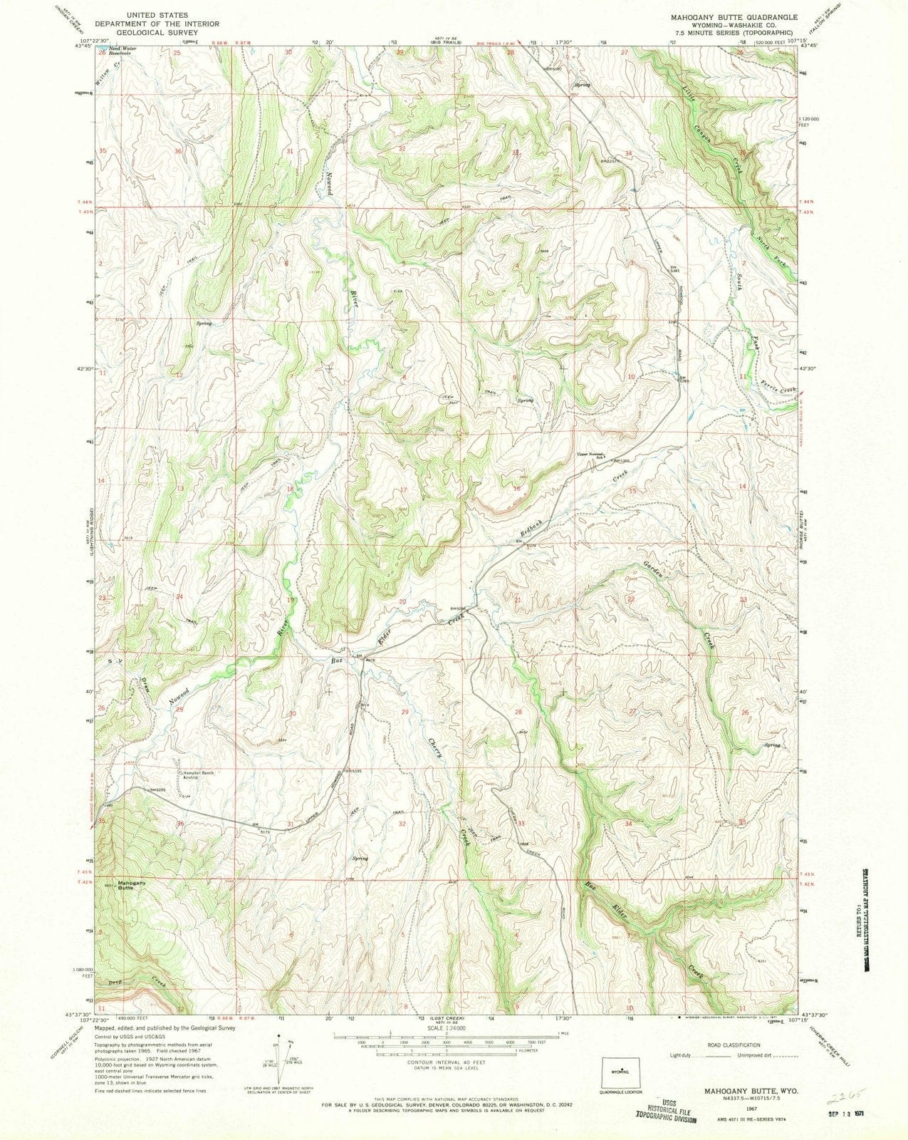 1967 Mahogany Butte, WY - Wyoming - USGS Topographic Map