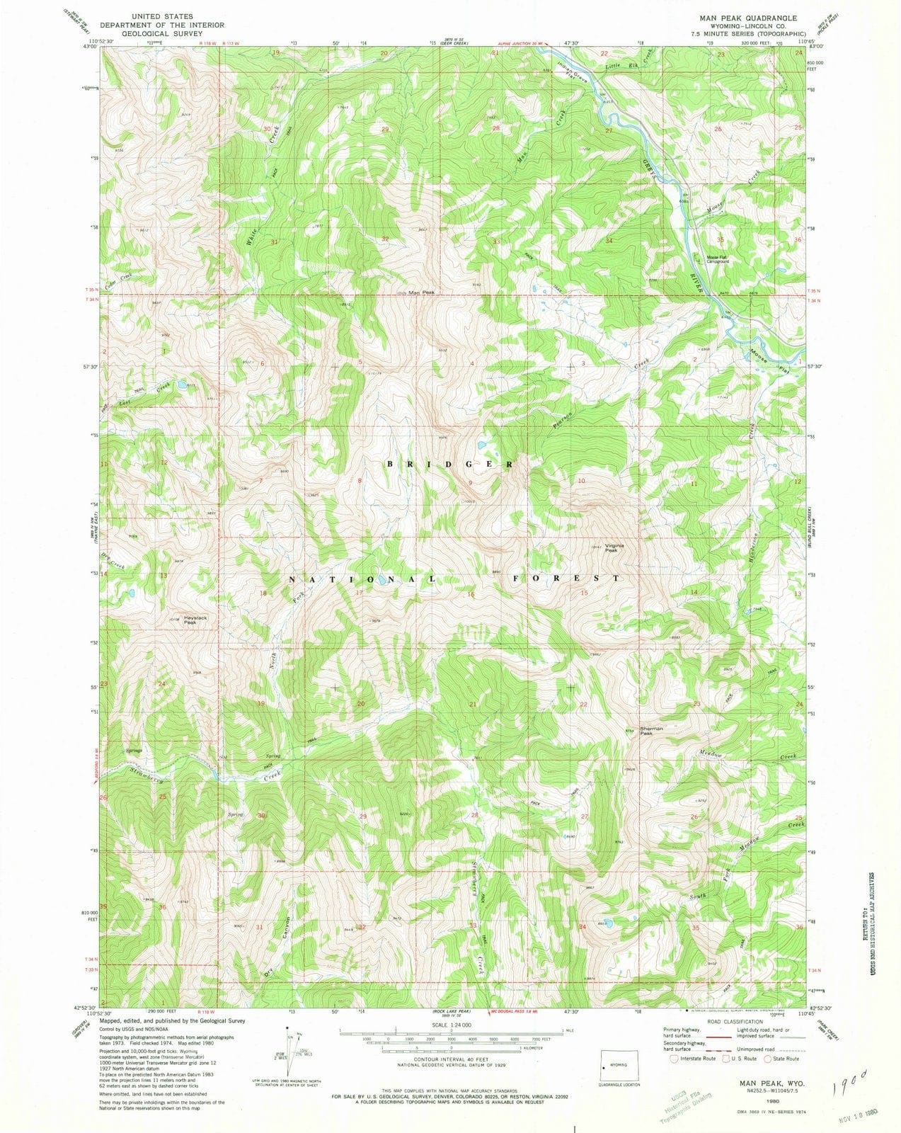 1980 Man Peak, WY - Wyoming - USGS Topographic Map