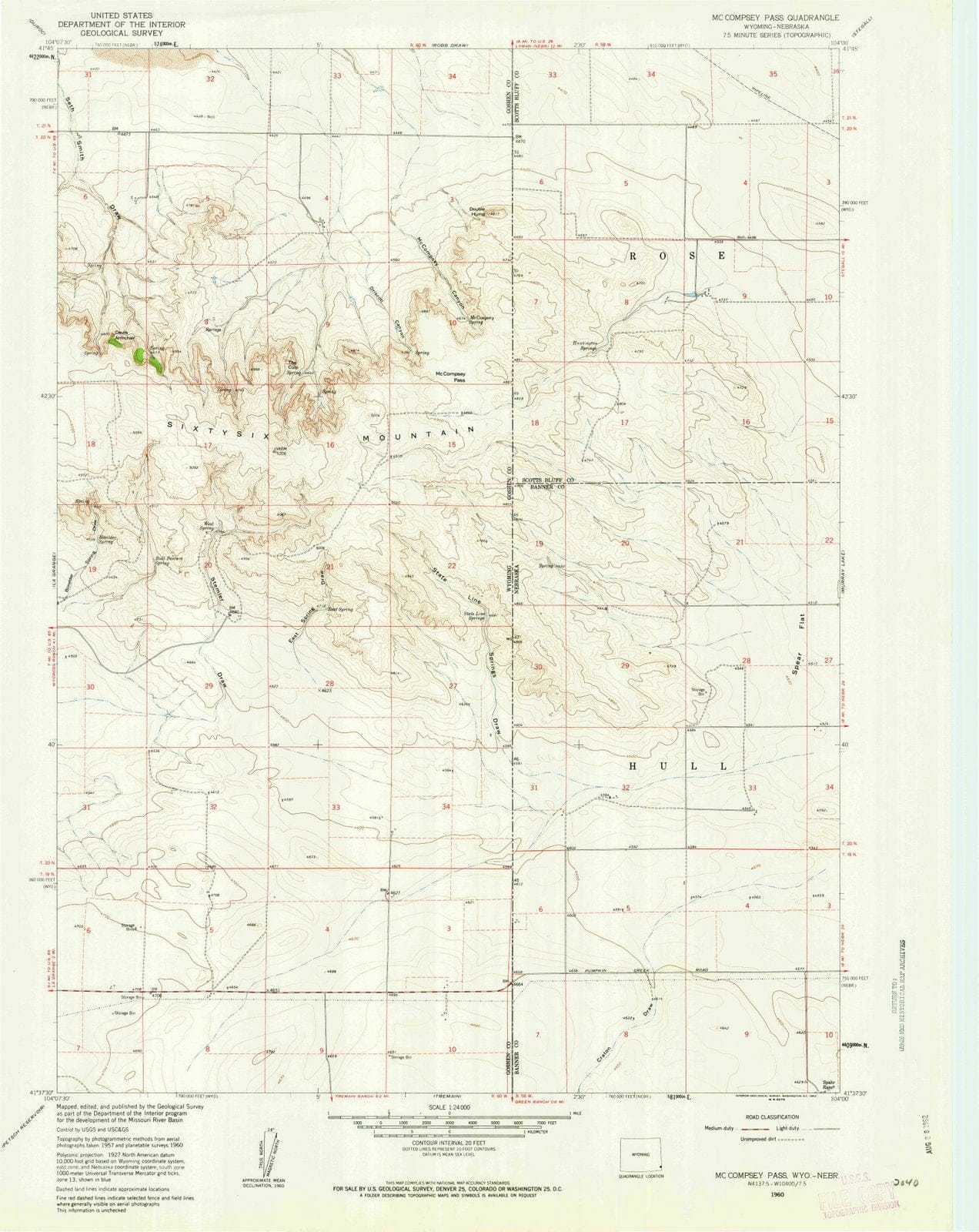 1960 Mc Compsey Pass, WY - Wyoming - USGS Topographic Map