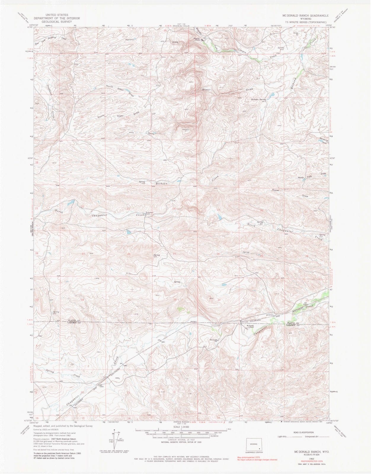 1962 McDonald Ranch, WY - Wyoming - USGS Topographic Map