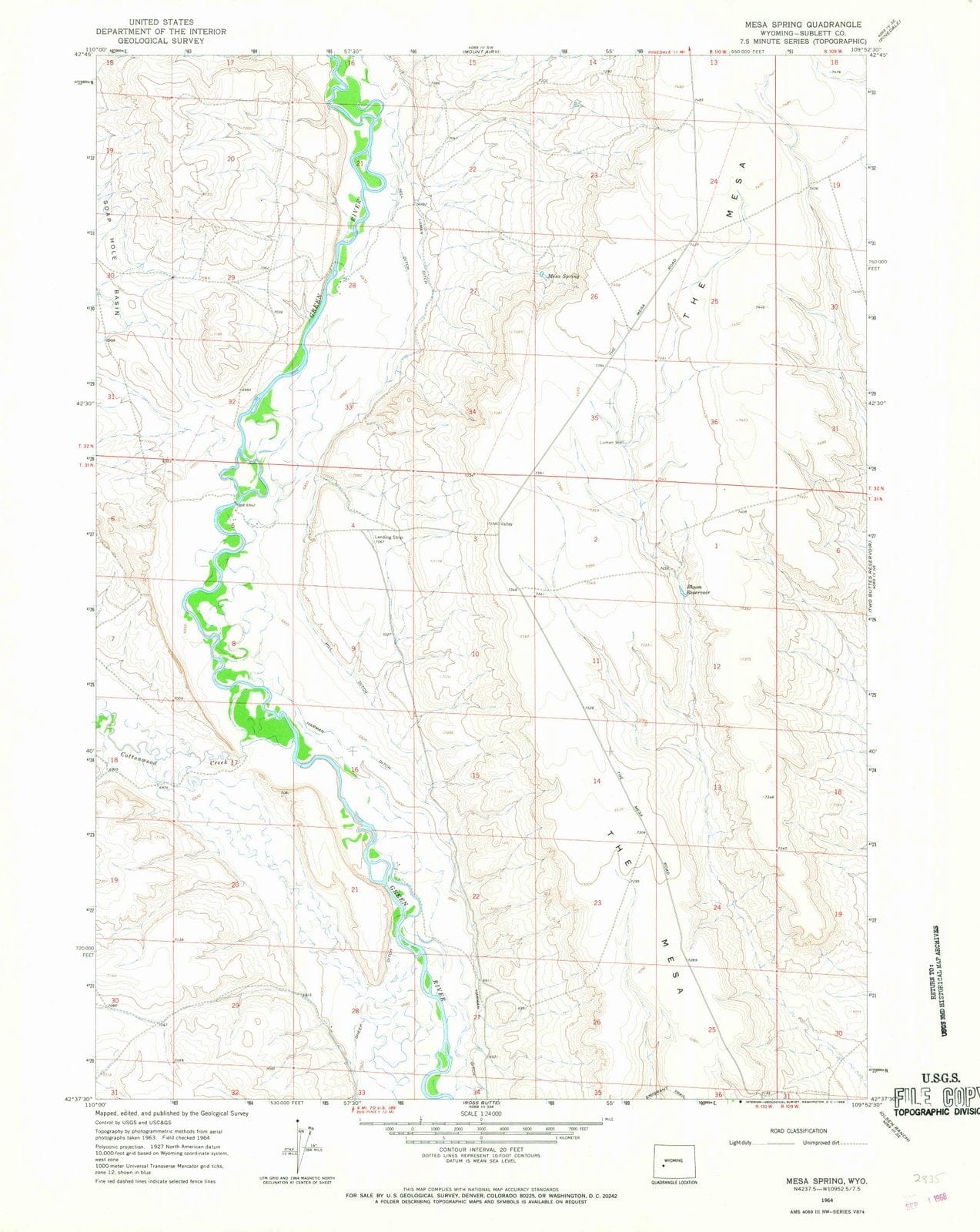 1964 Mesa Spring, WY - Wyoming - USGS Topographic Map