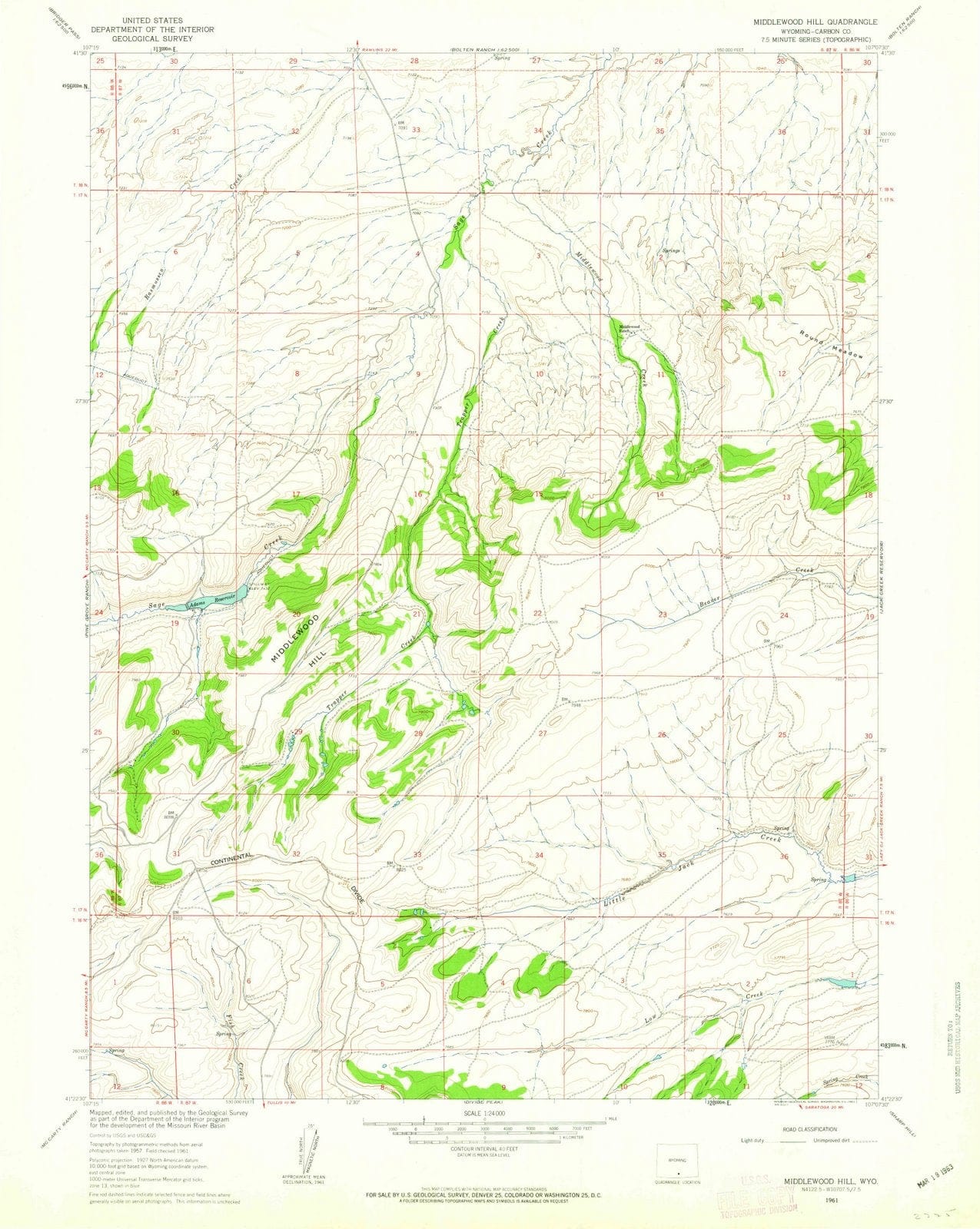 1961 Middlewood Hill, WY - Wyoming - USGS Topographic Map
