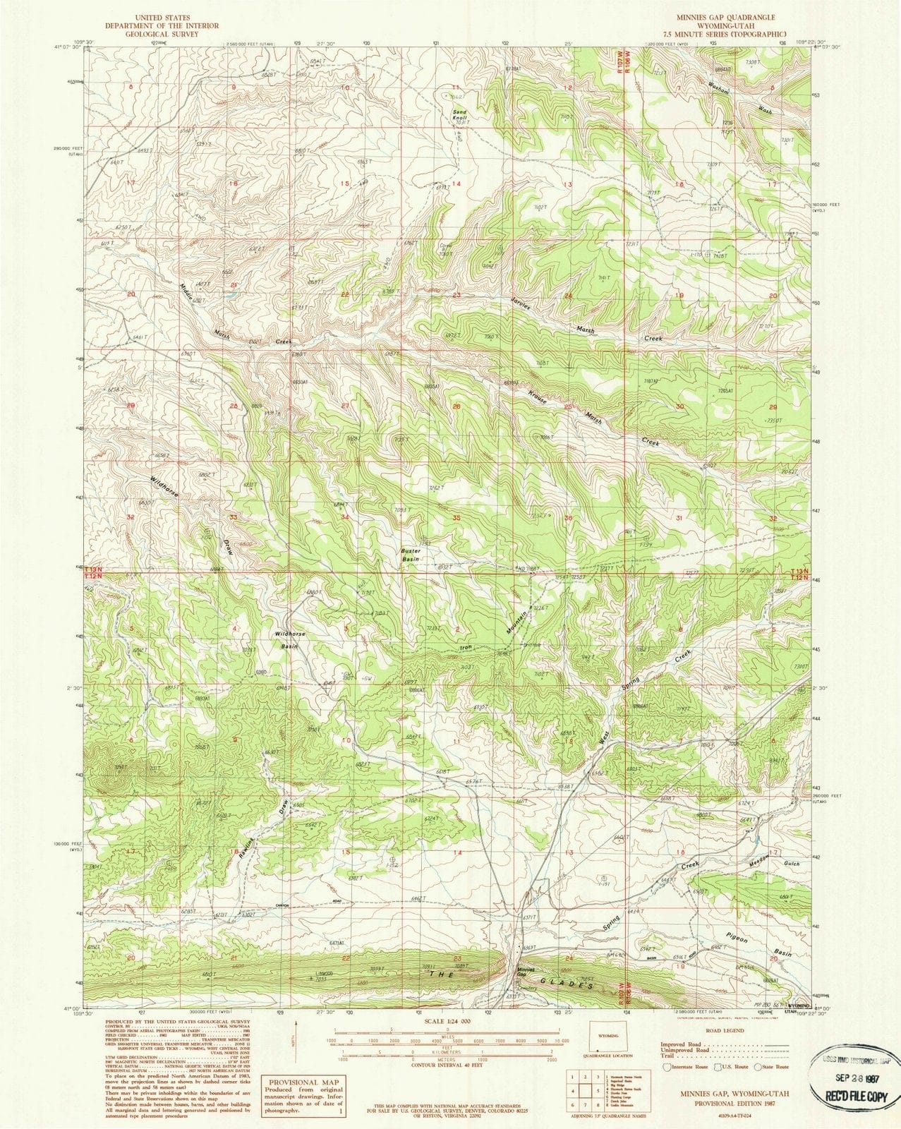 1987 Minnies Gap, WY - Wyoming - USGS Topographic Map