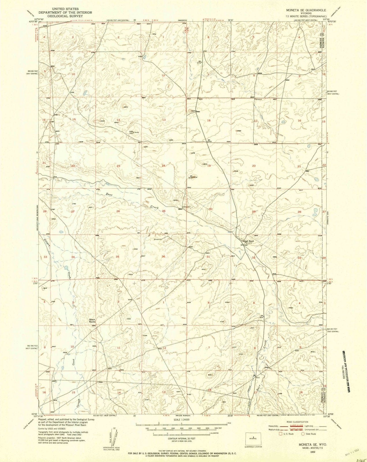 1952 Moneta, WY - Wyoming - USGS Topographic Map