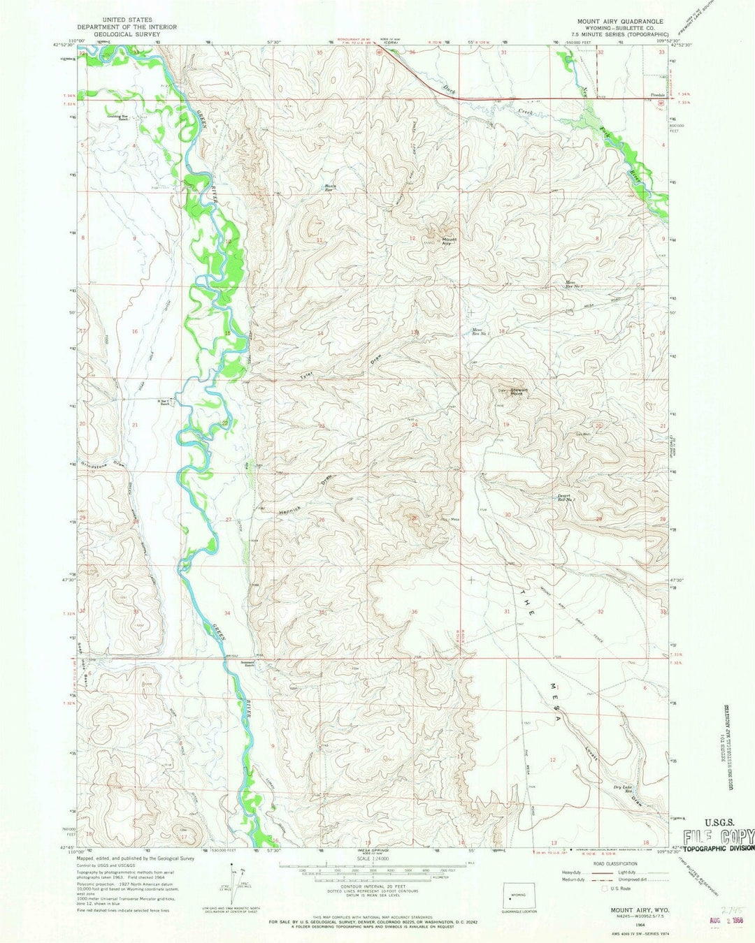 1964 Mount Airy, WY - Wyoming - USGS Topographic Map