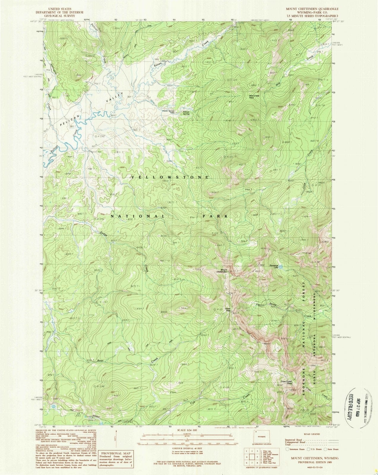1989 Mount Chittenden, WY - Wyoming - USGS Topographic Map
