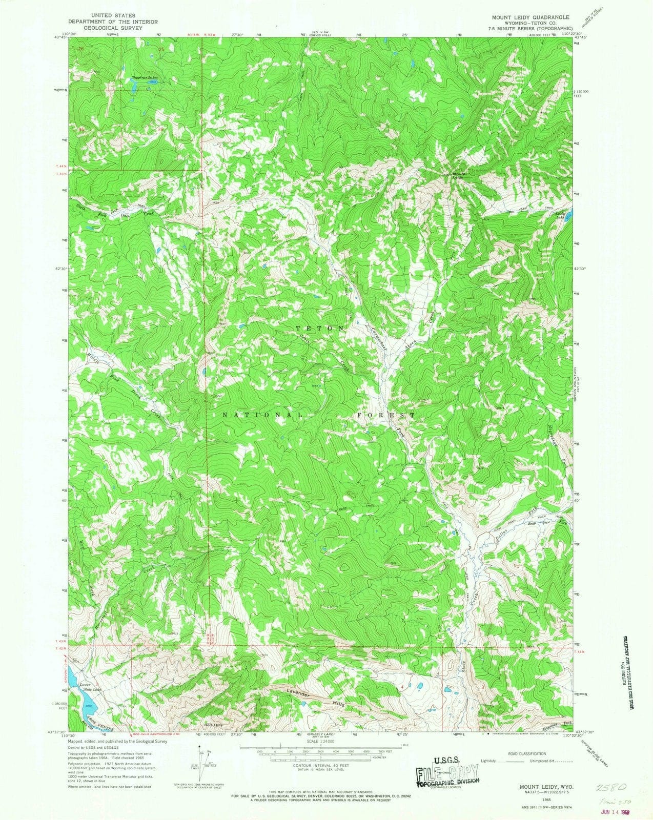 1965 Mount Leidy, WY - Wyoming - USGS Topographic Map