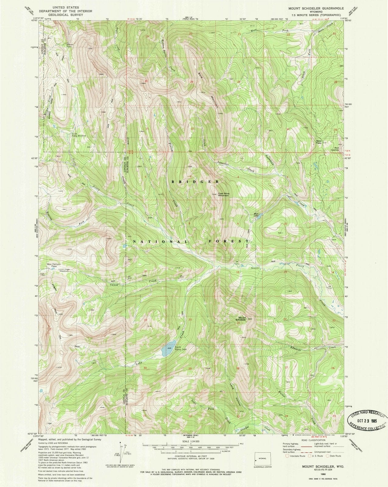1980 Mount Schideler, WY - Wyoming - USGS Topographic Map