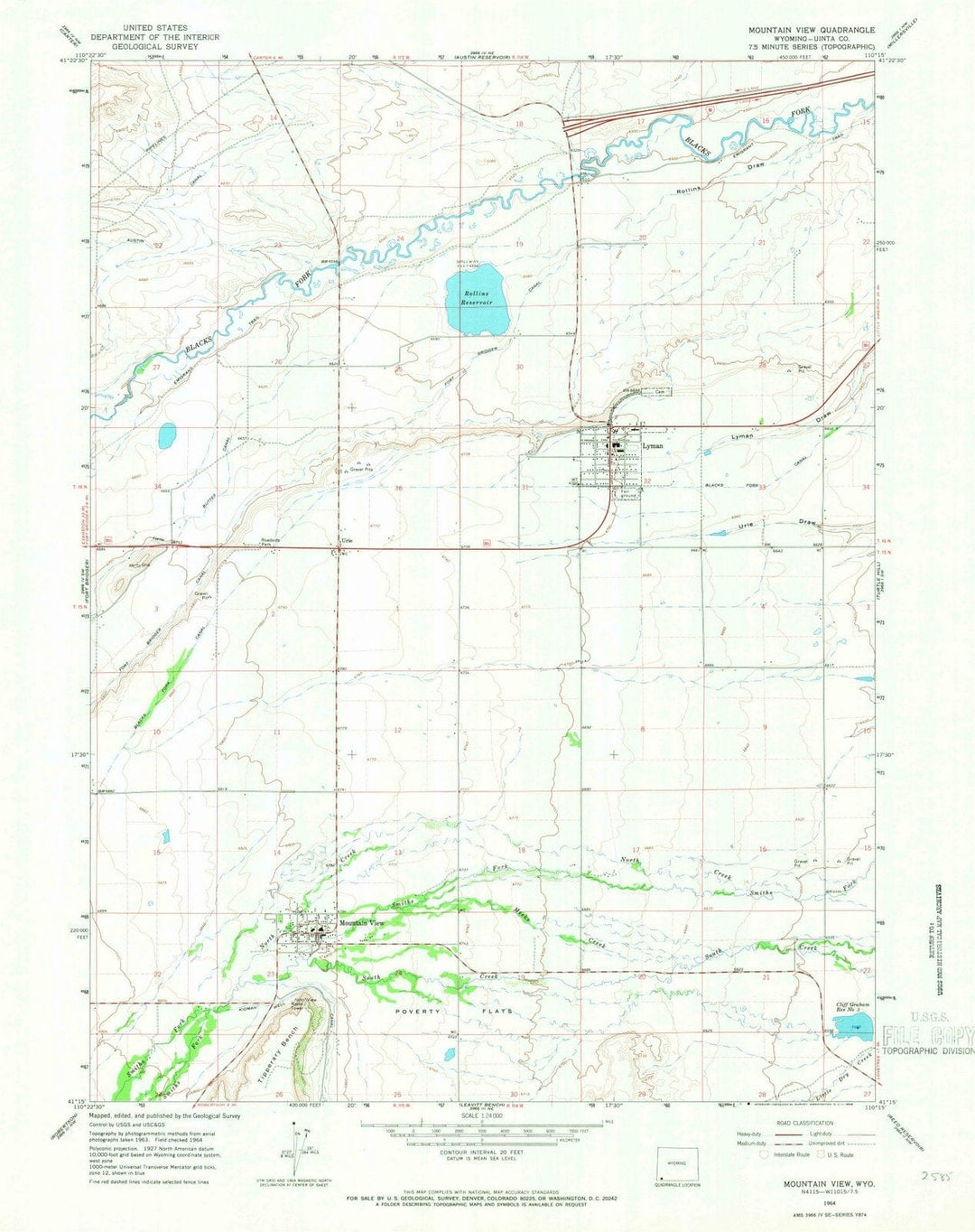 1964 Mountain View, WY - Wyoming - USGS Topographic Map