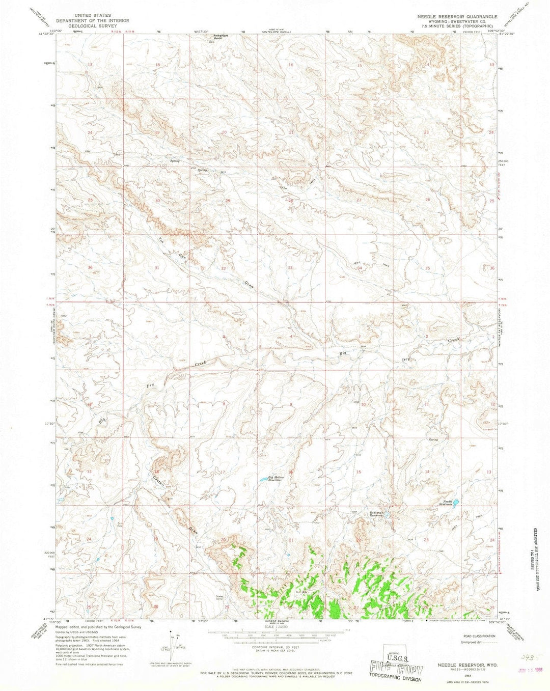 1964 Needle Reservoir, WY - Wyoming - USGS Topographic Map