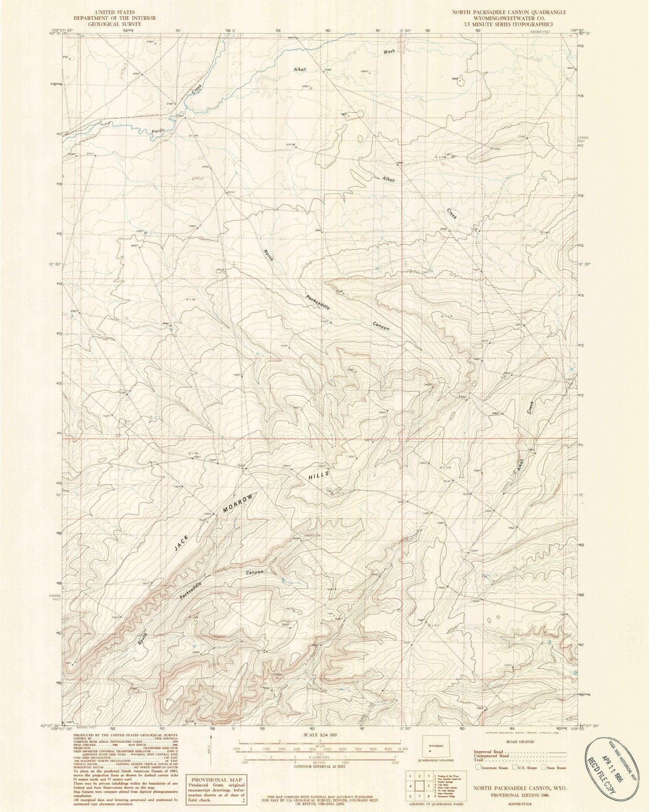 1986 North Packsaddle Canyon, WY - Wyoming - USGS Topographic Map