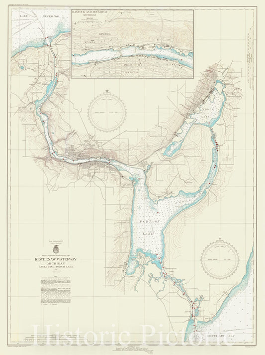 Keweenaw Waterway Michigan Including Torch Lake, 1940 - Nautical Chart Print
