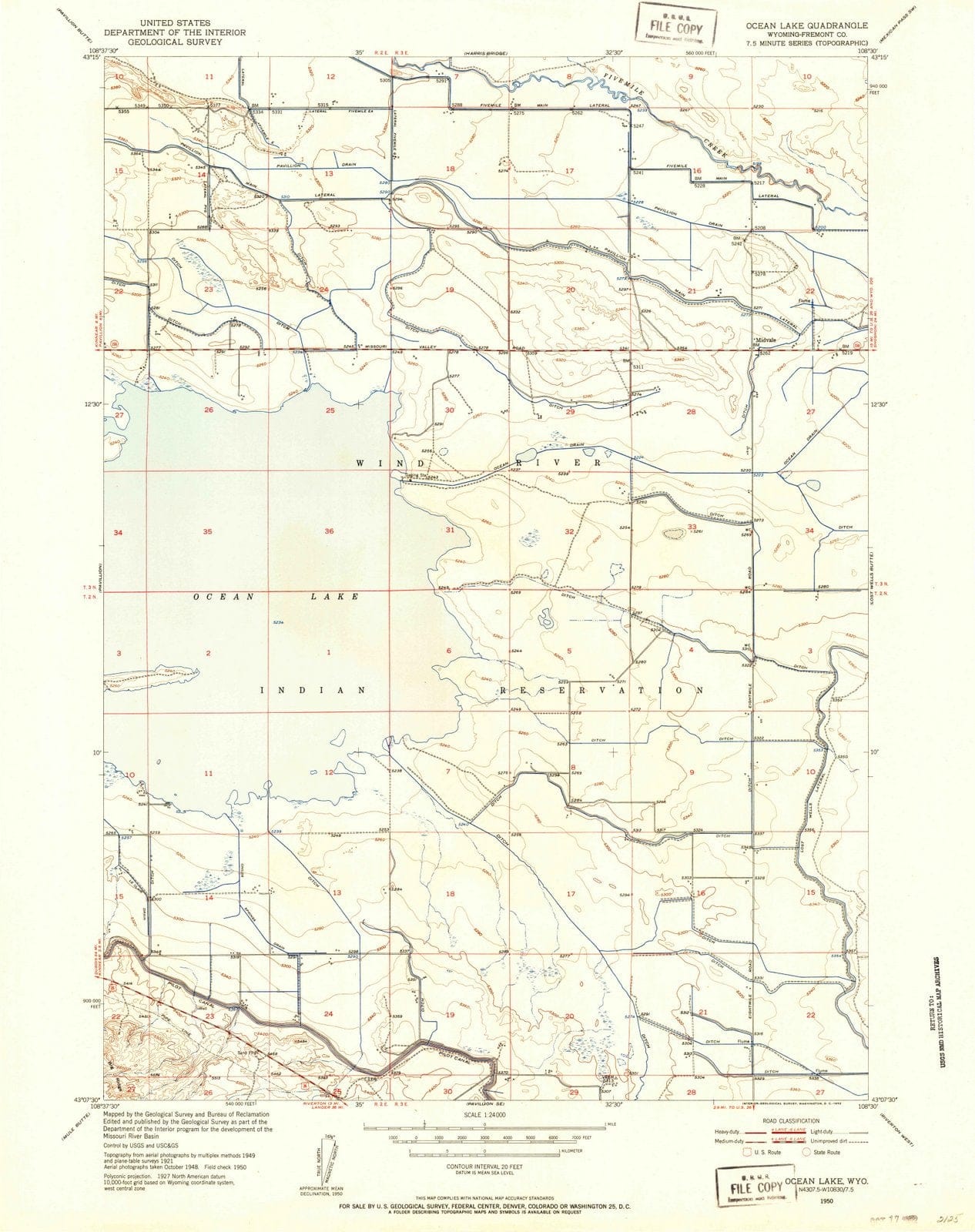 1950 Ocean Lake, WY - Wyoming - USGS Topographic Map