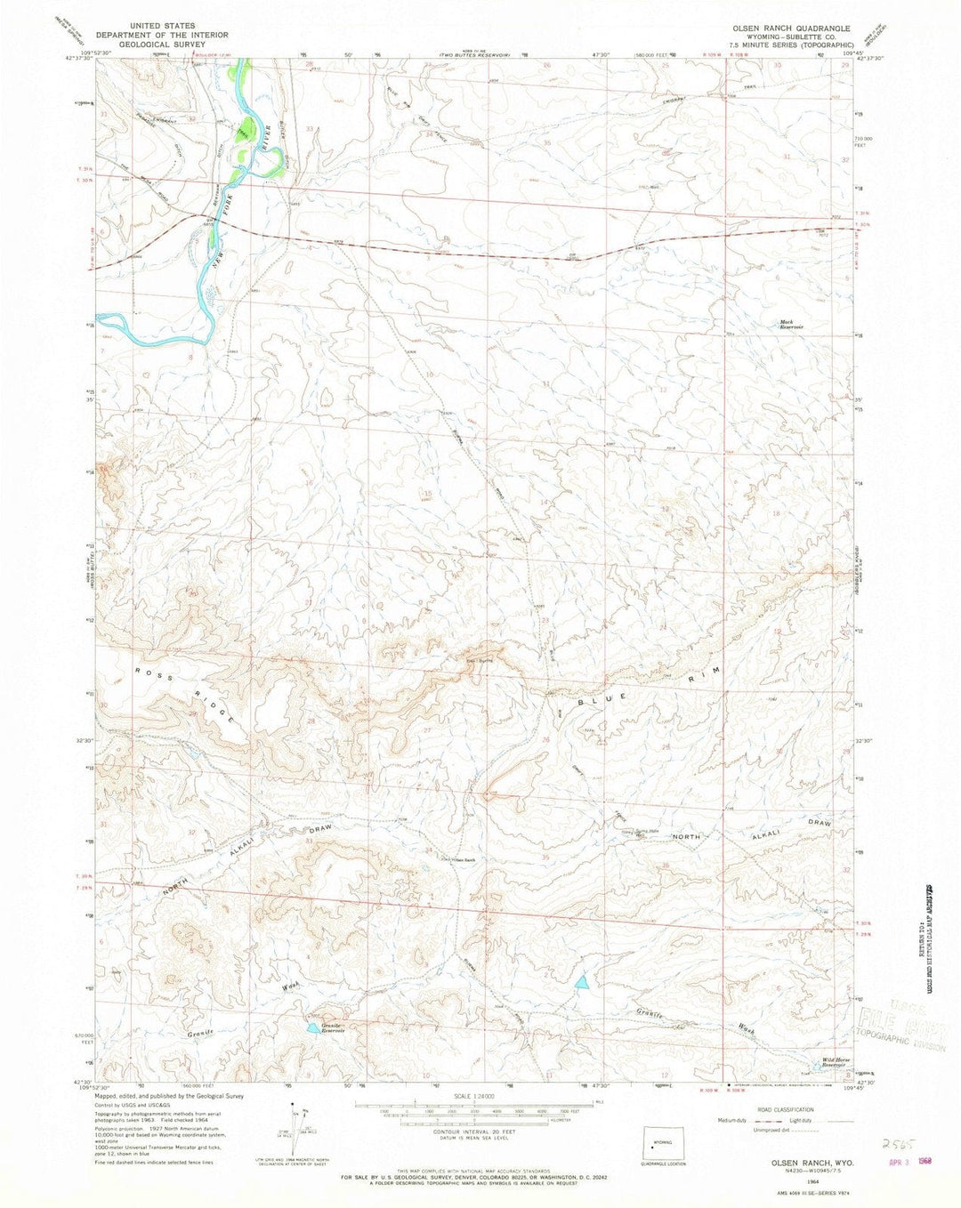 1964 Olsen Ranch, WY - Wyoming - USGS Topographic Map