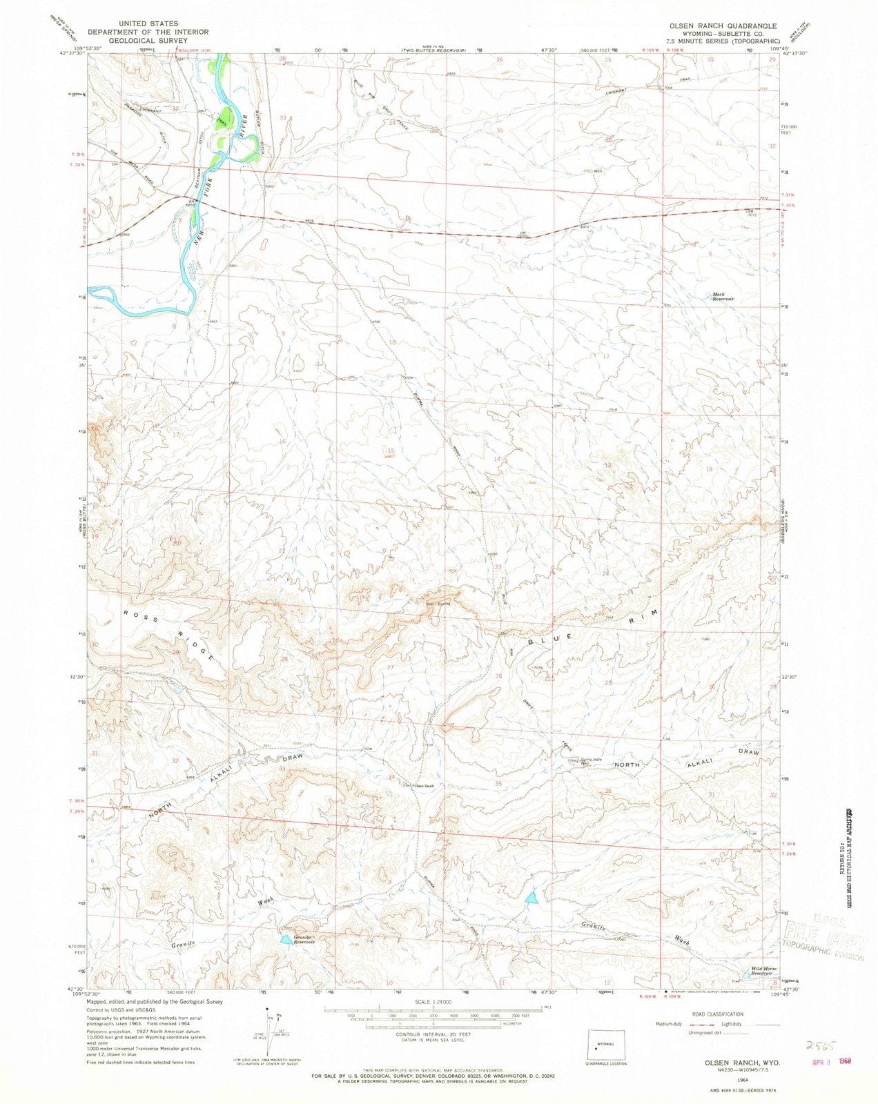 1964 Olsen Ranch, WY - Wyoming - USGS Topographic Map