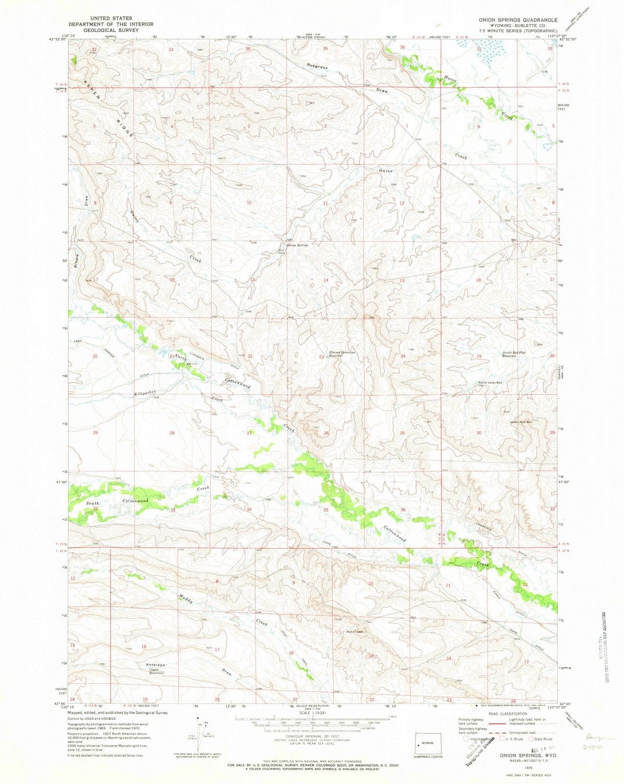1970 Onion Springs, WY - Wyoming - USGS Topographic Map