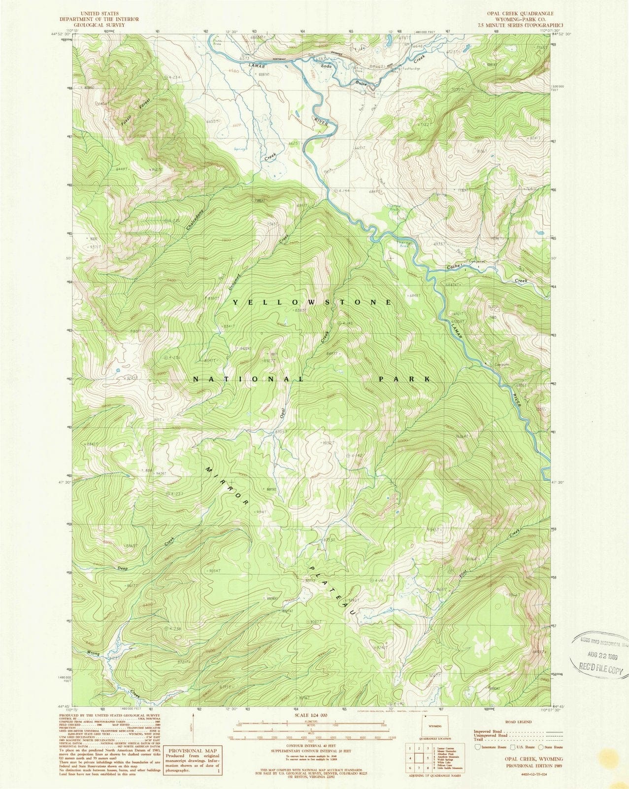 1989 Opal Creek, WY - Wyoming - USGS Topographic Map