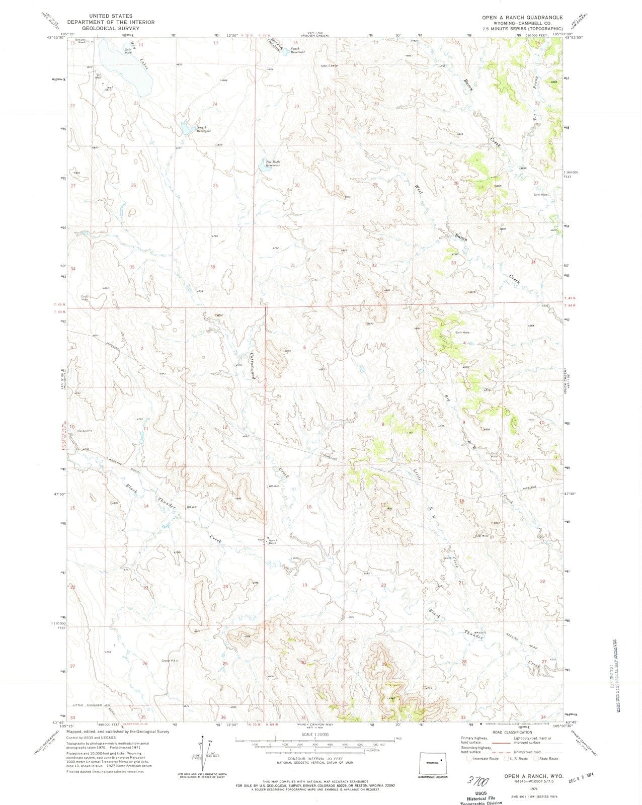 1971 Open A Ranch, WY - Wyoming - USGS Topographic Map