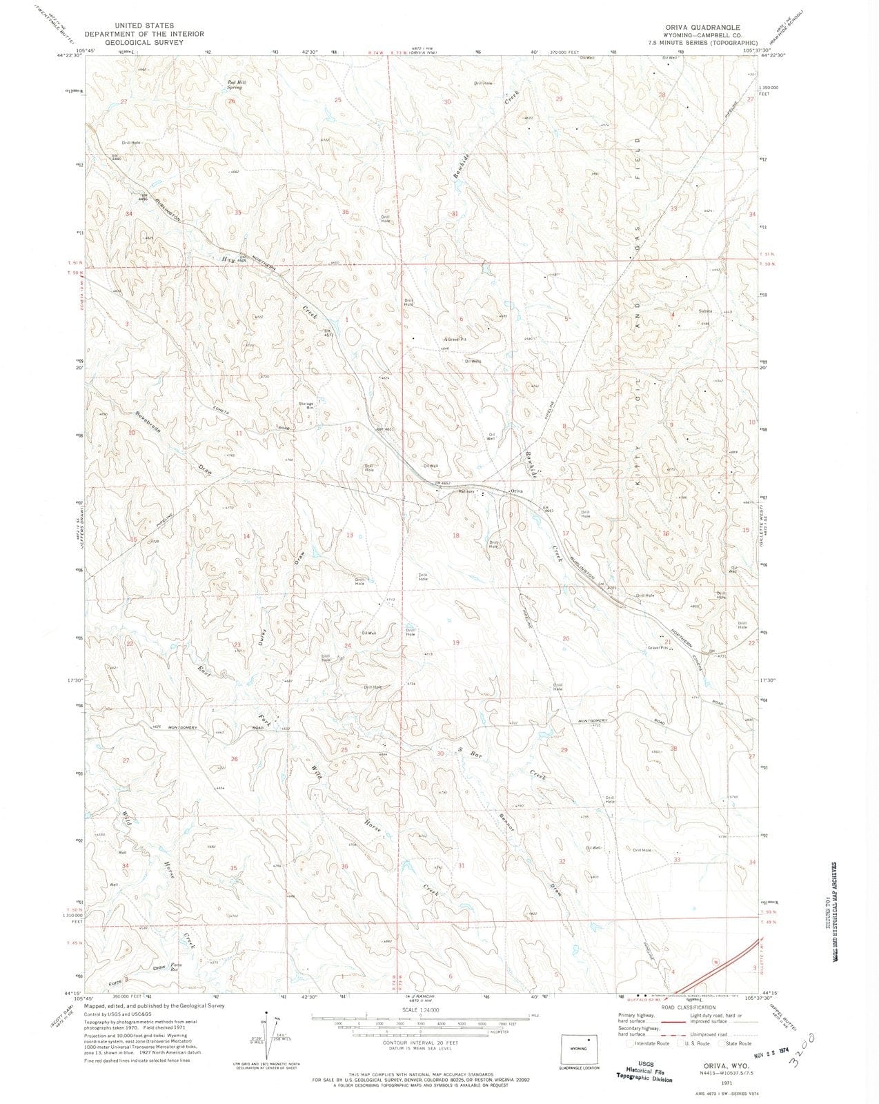 1971 Oriva, WY - Wyoming - USGS Topographic Map v2
