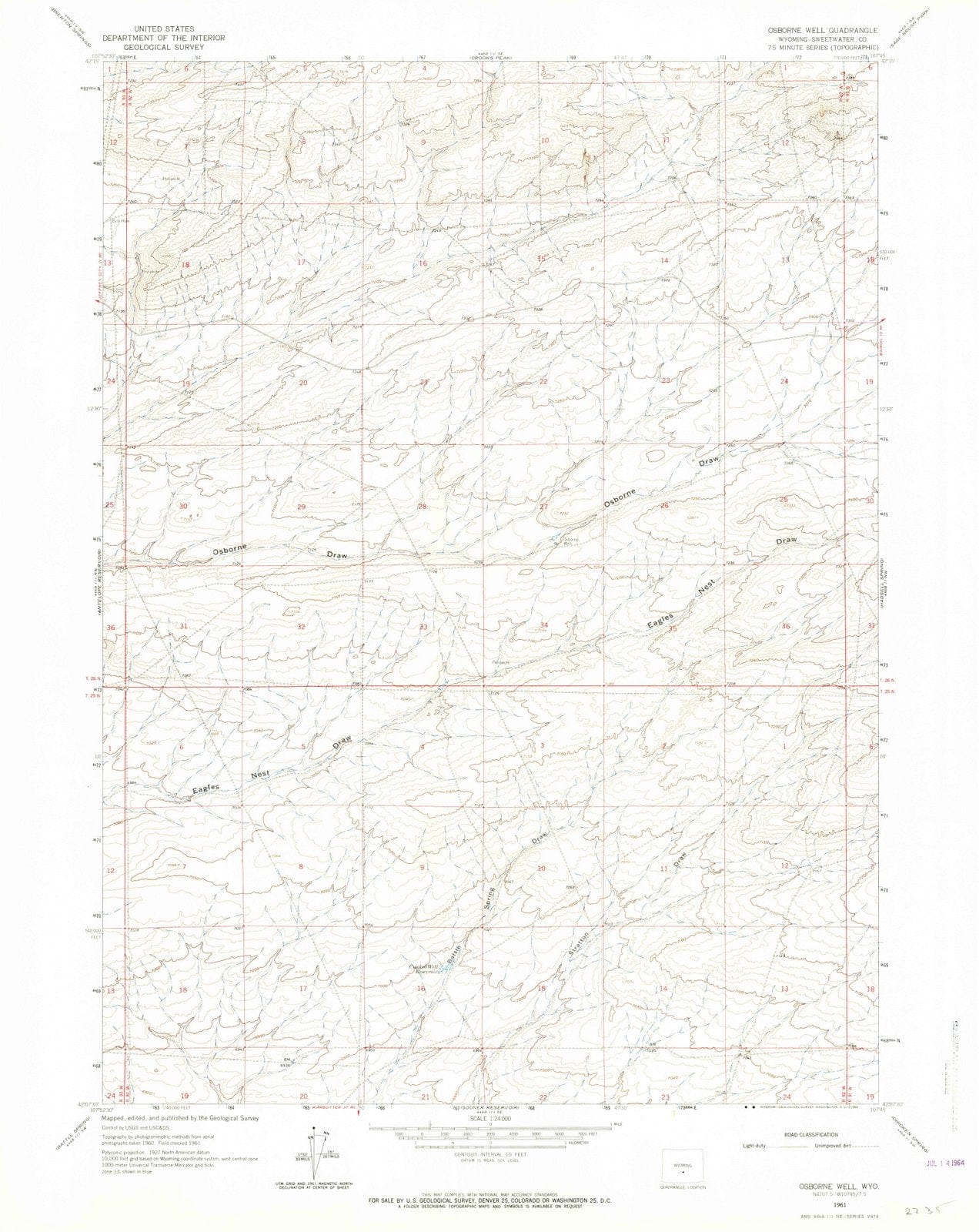 1961 Osborne Well, WY - Wyoming - USGS Topographic Map