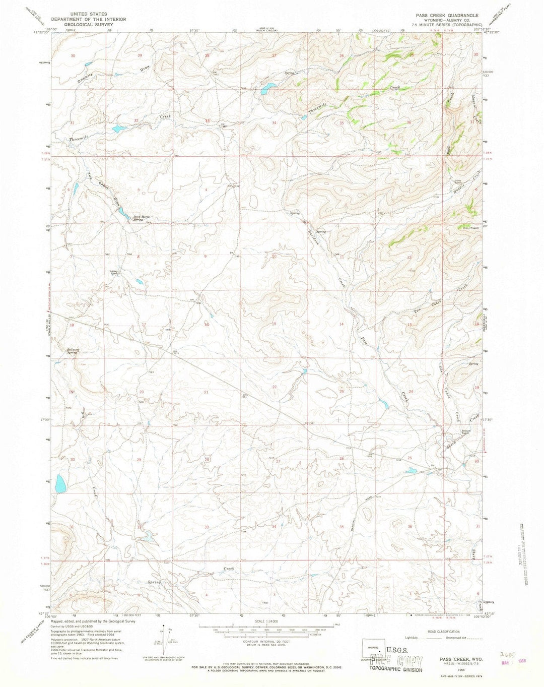 1964 Pass Creek, WY - Wyoming - USGS Topographic Map