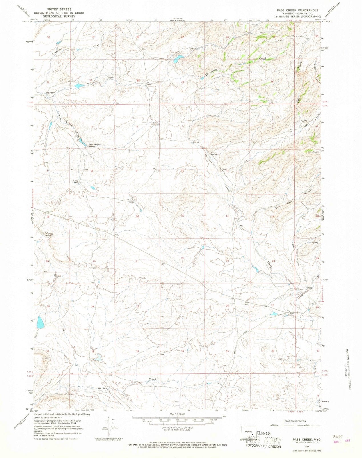 1964 Pass Creek, WY - Wyoming - USGS Topographic Map