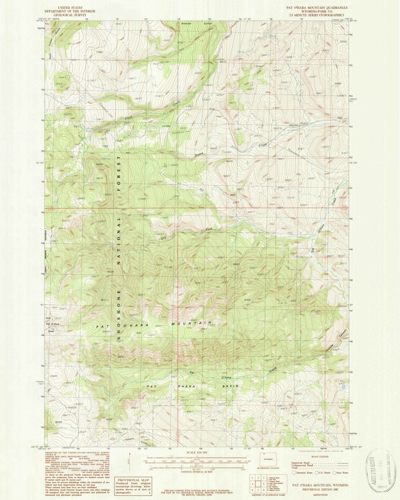 1987 Pat O' Hara Mountain, WY - Wyoming - USGS Topographic Map
