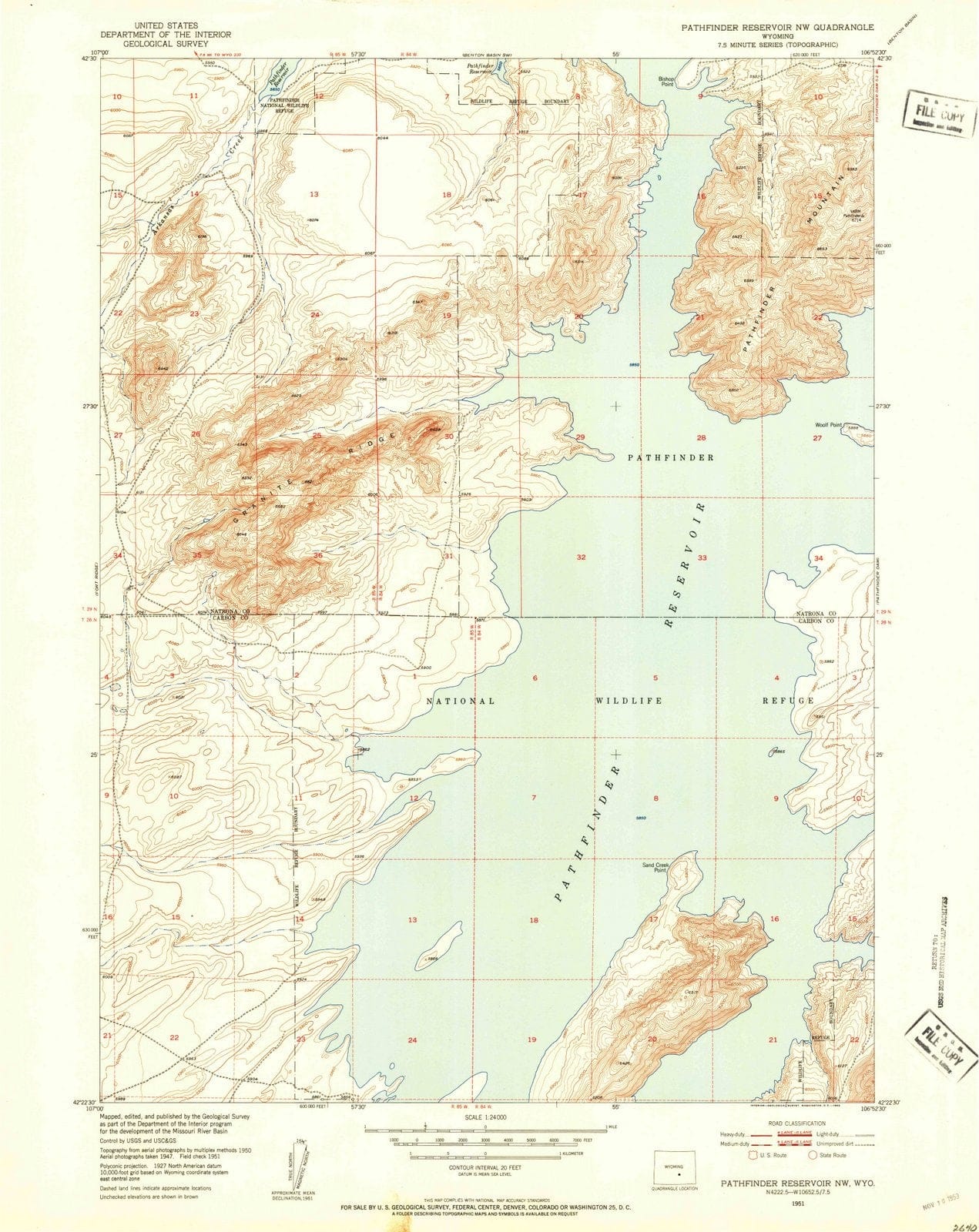 1951 Pathfinder Reservoir, WY - Wyoming - USGS Topographic Map
