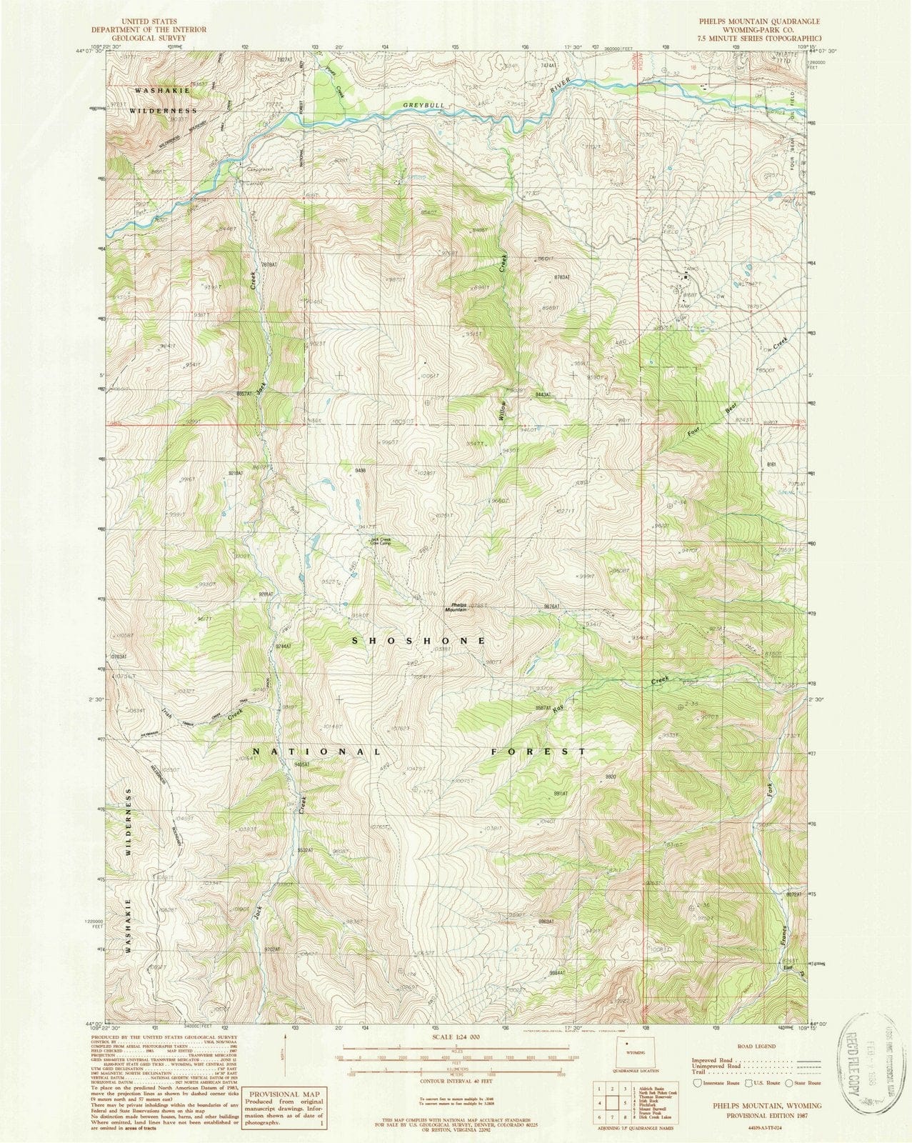 1987 Phelps Mountain, WY - Wyoming - USGS Topographic Map