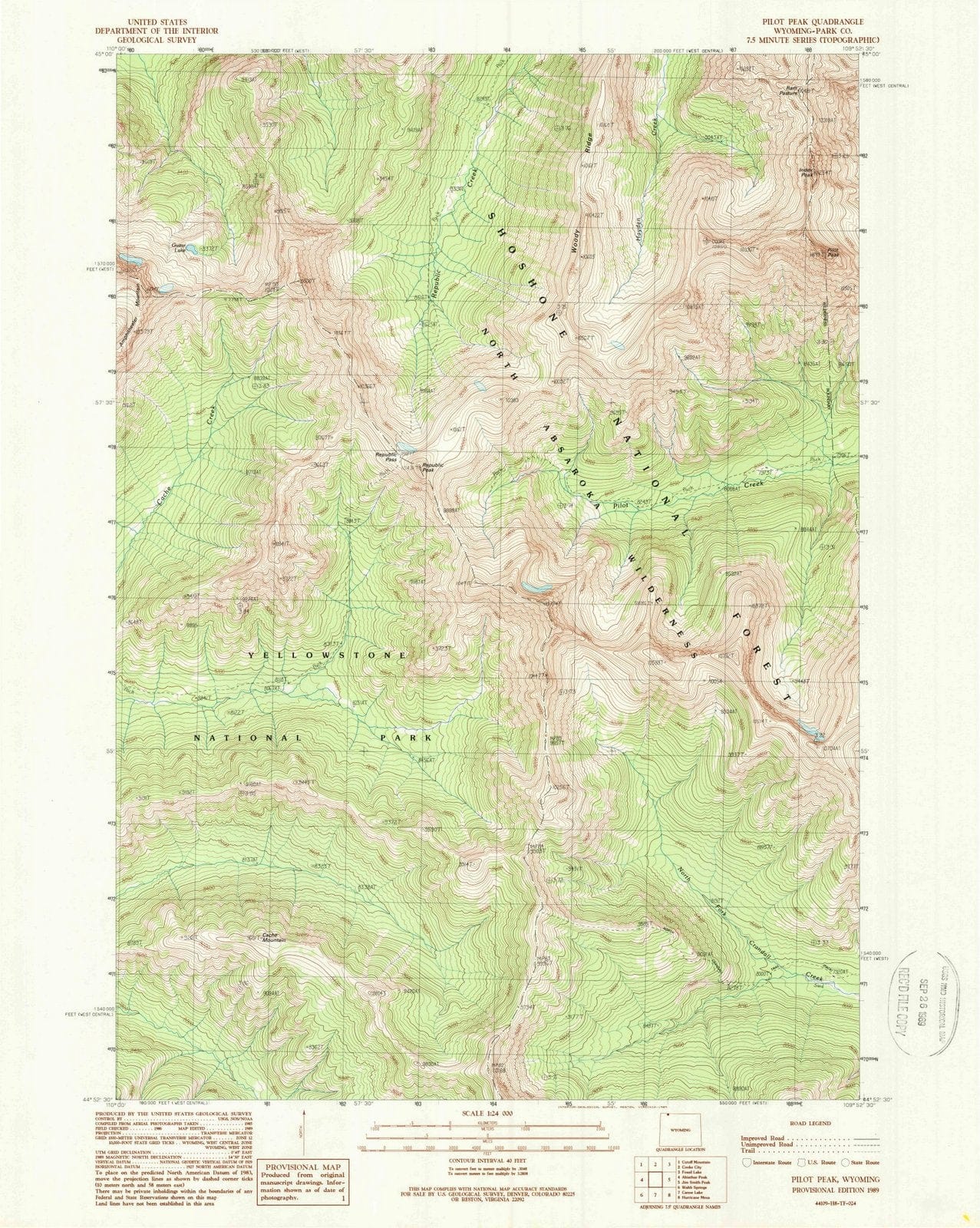 1989 Pilot Peak, WY - Wyoming - USGS Topographic Map