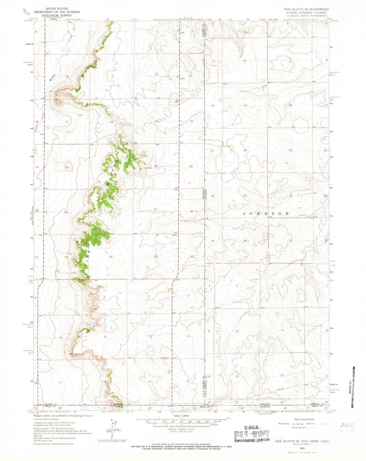 1963 Pine Bluffs, WY - Wyoming - USGS Topographic Map