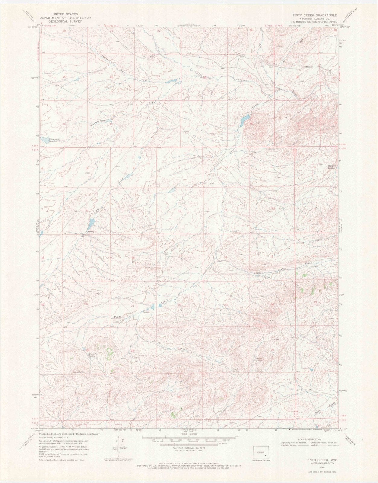 1968 Pinto Creek, WY - Wyoming - USGS Topographic Map