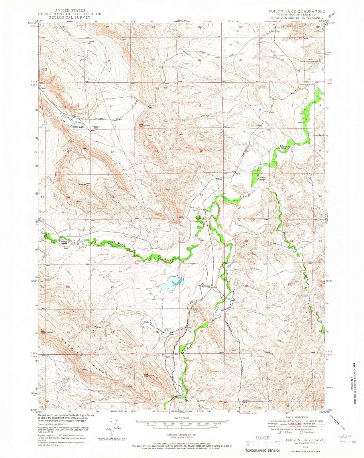 1949 Poison Lake, WY - Wyoming - USGS Topographic Map