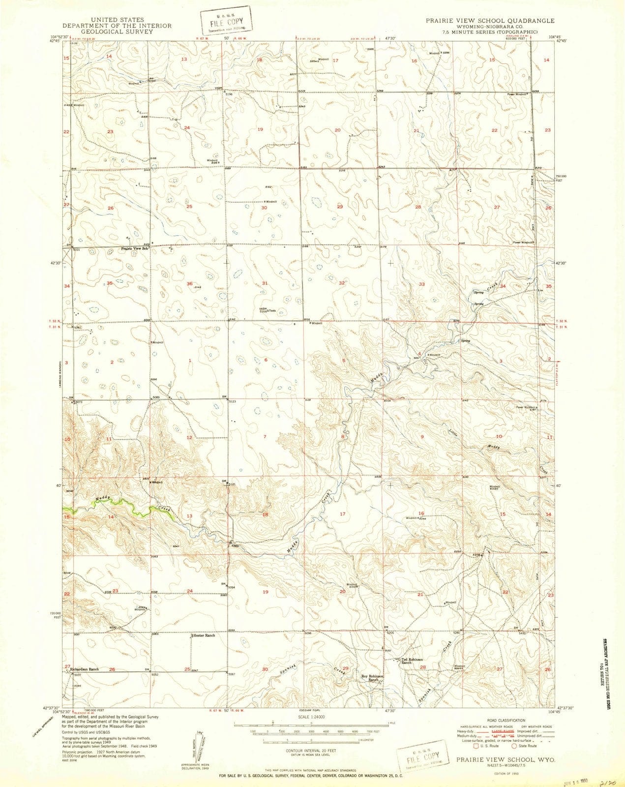 1950 Prairie View School, WY - Wyoming - USGS Topographic Map