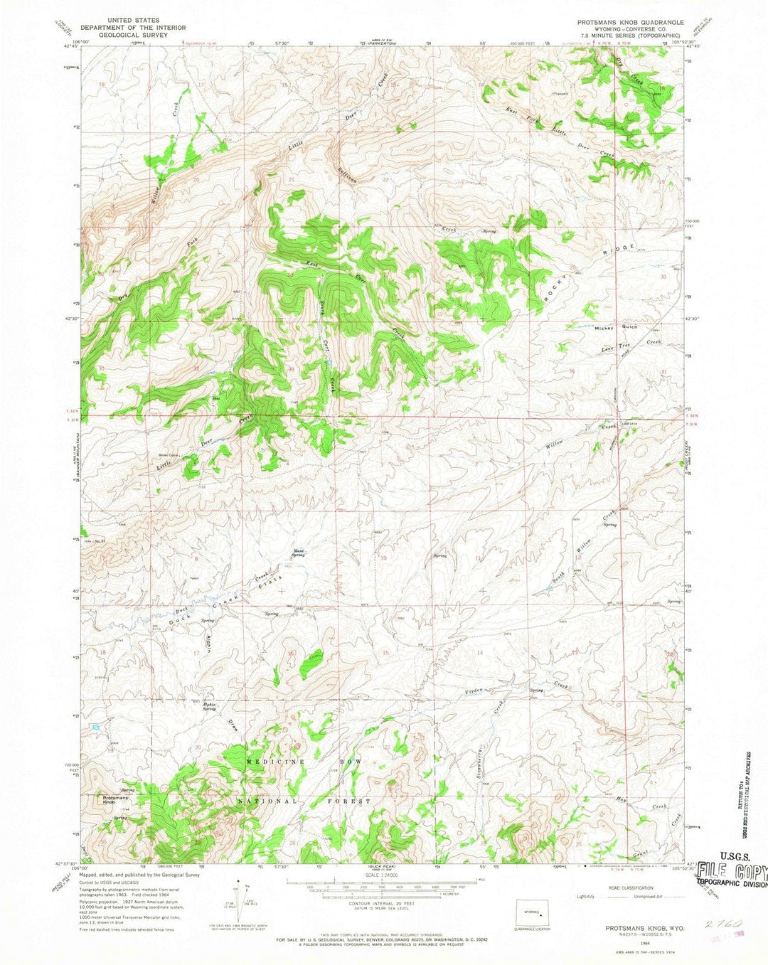 1964 Protsmans Knob, WY - Wyoming - USGS Topographic Map